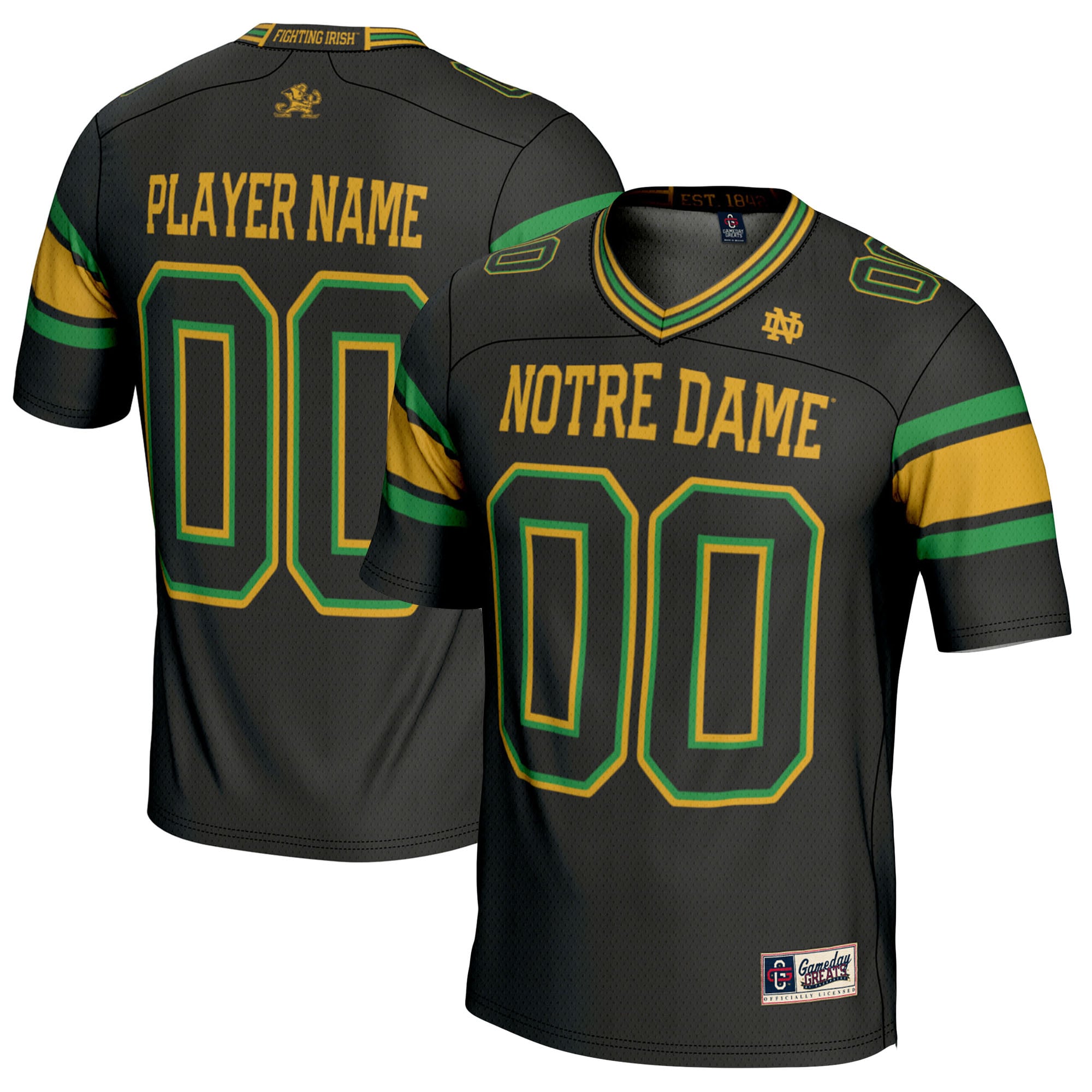 Notre Dame Fighting Irish Youth Football Jersey Black - front and back view