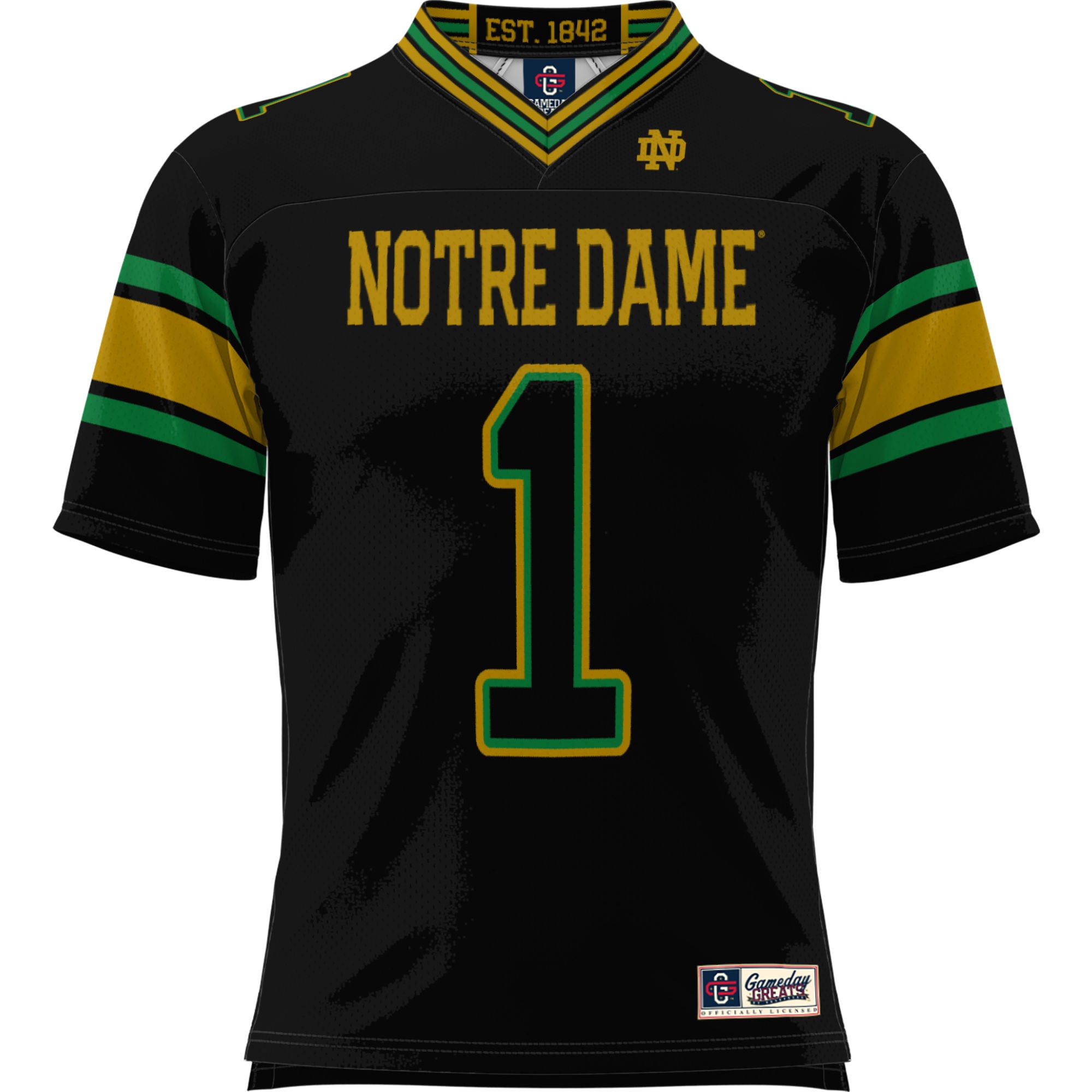 #1 Notre Dame Fighting Irish Youth Football Jersey Black - front view