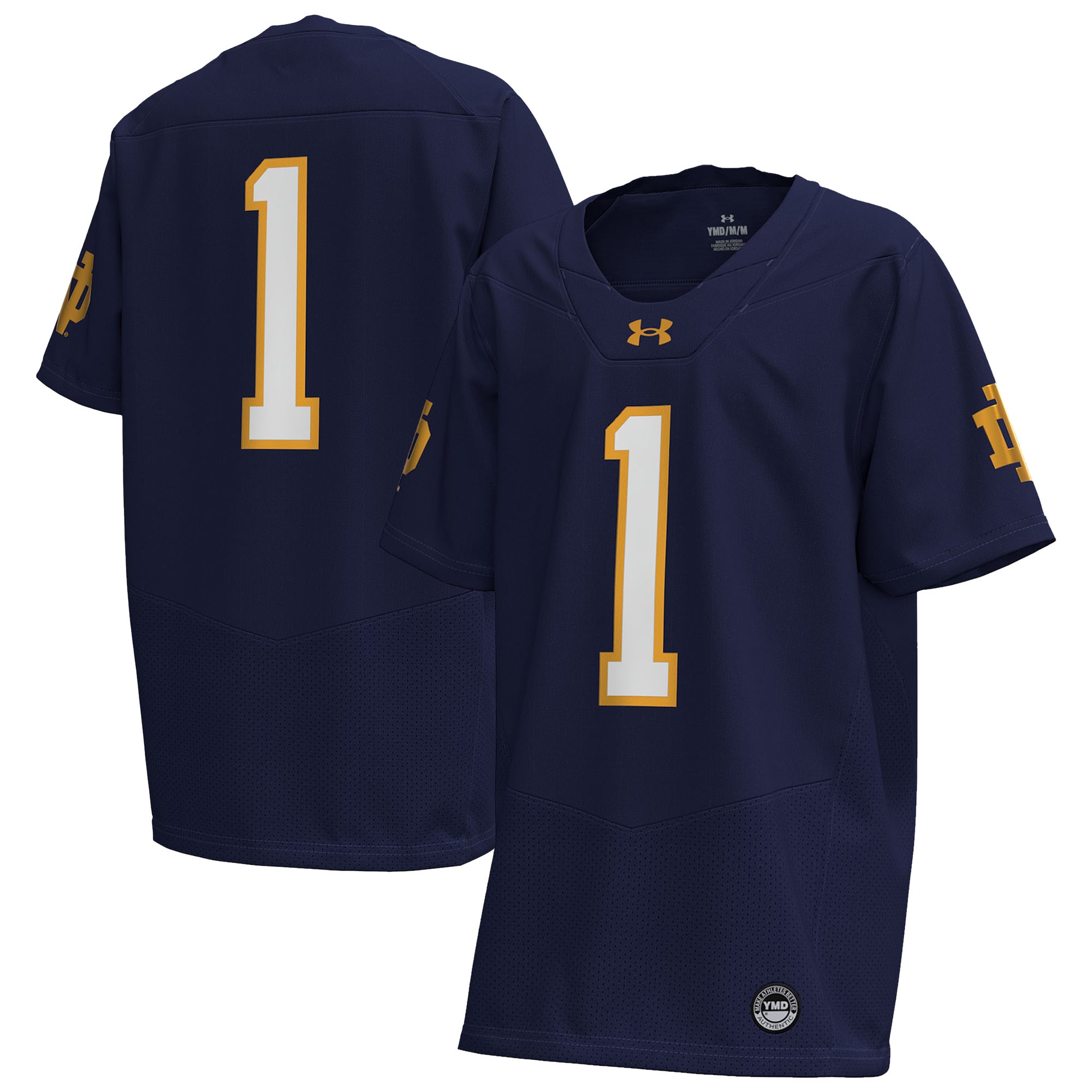 Notre Dame Fighting Irish Youth Football Jersey Navy - front and back view