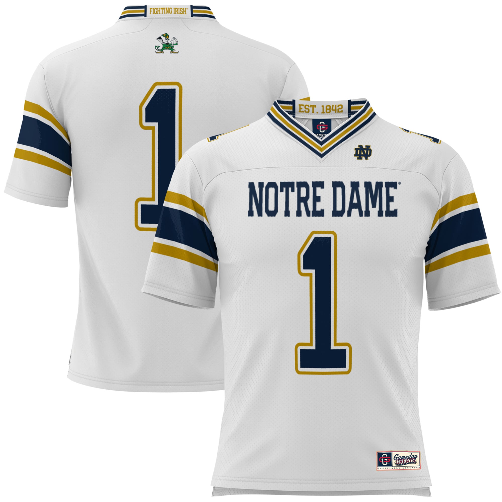 #1 Notre Dame Fighting Irish Youth Football Jersey White - front and back view