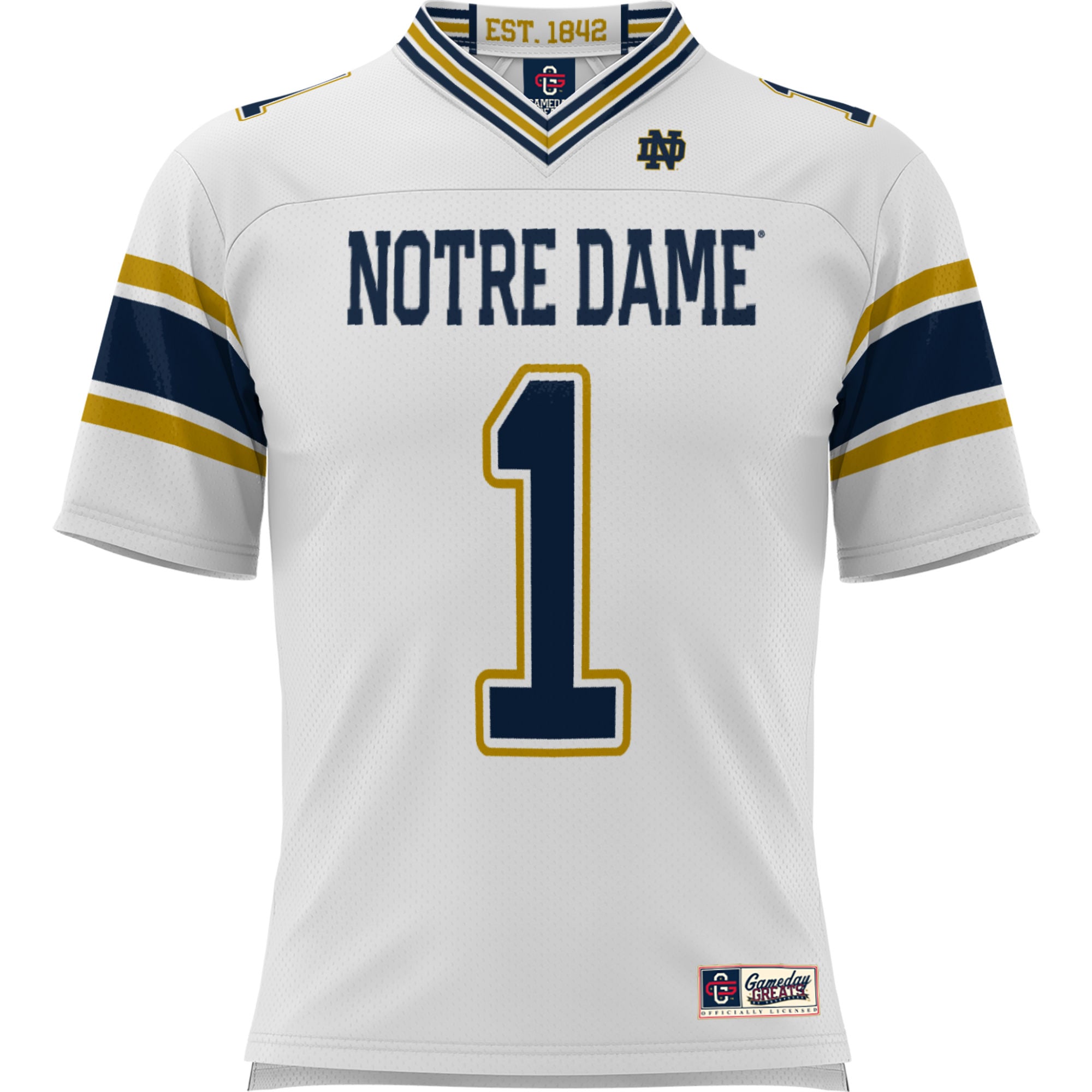 #1 Notre Dame Fighting Irish Youth Football Jersey White - front view