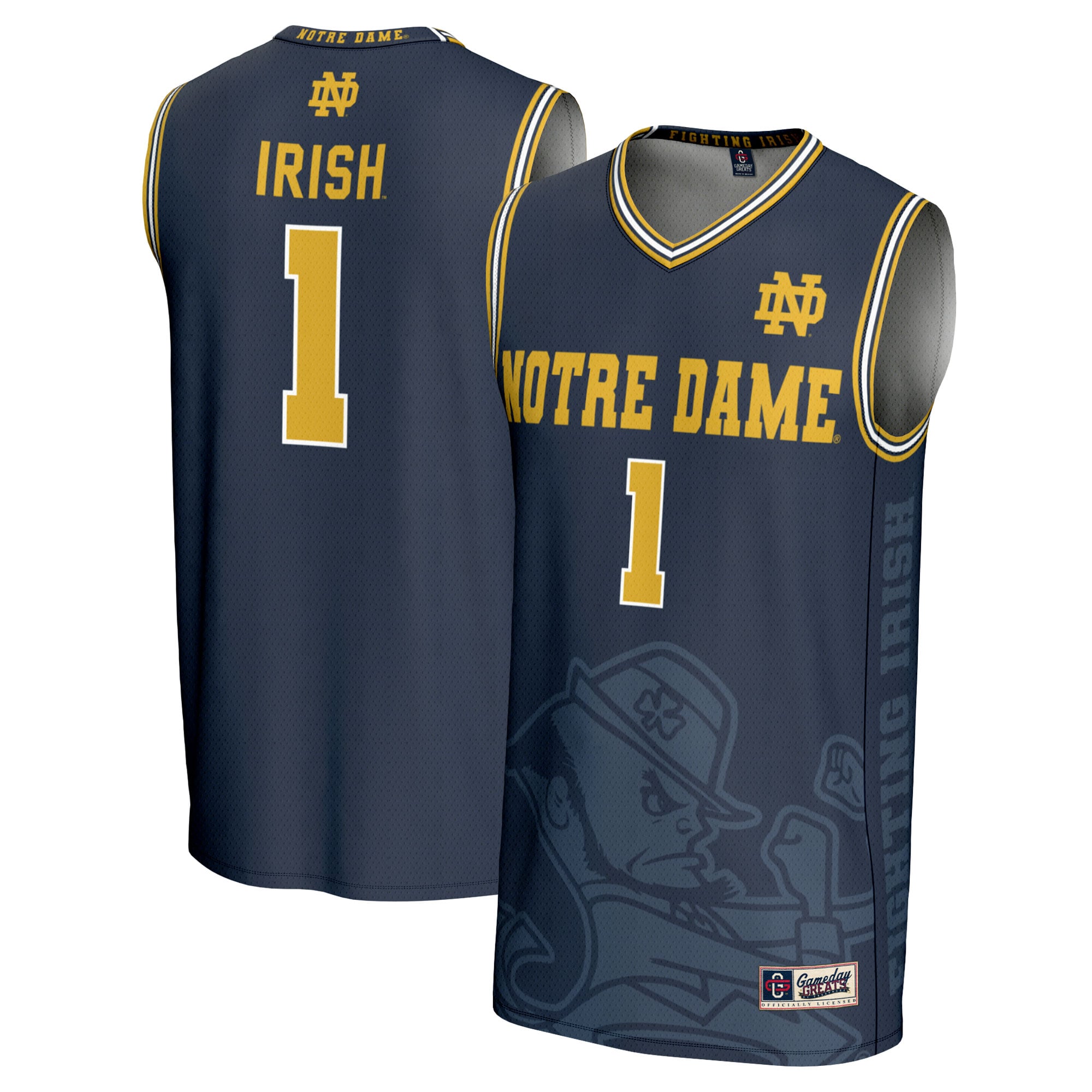 #1 Notre Dame Fighting Irish Youth Icon Print Lightweight Basketball Fashion - front and back view