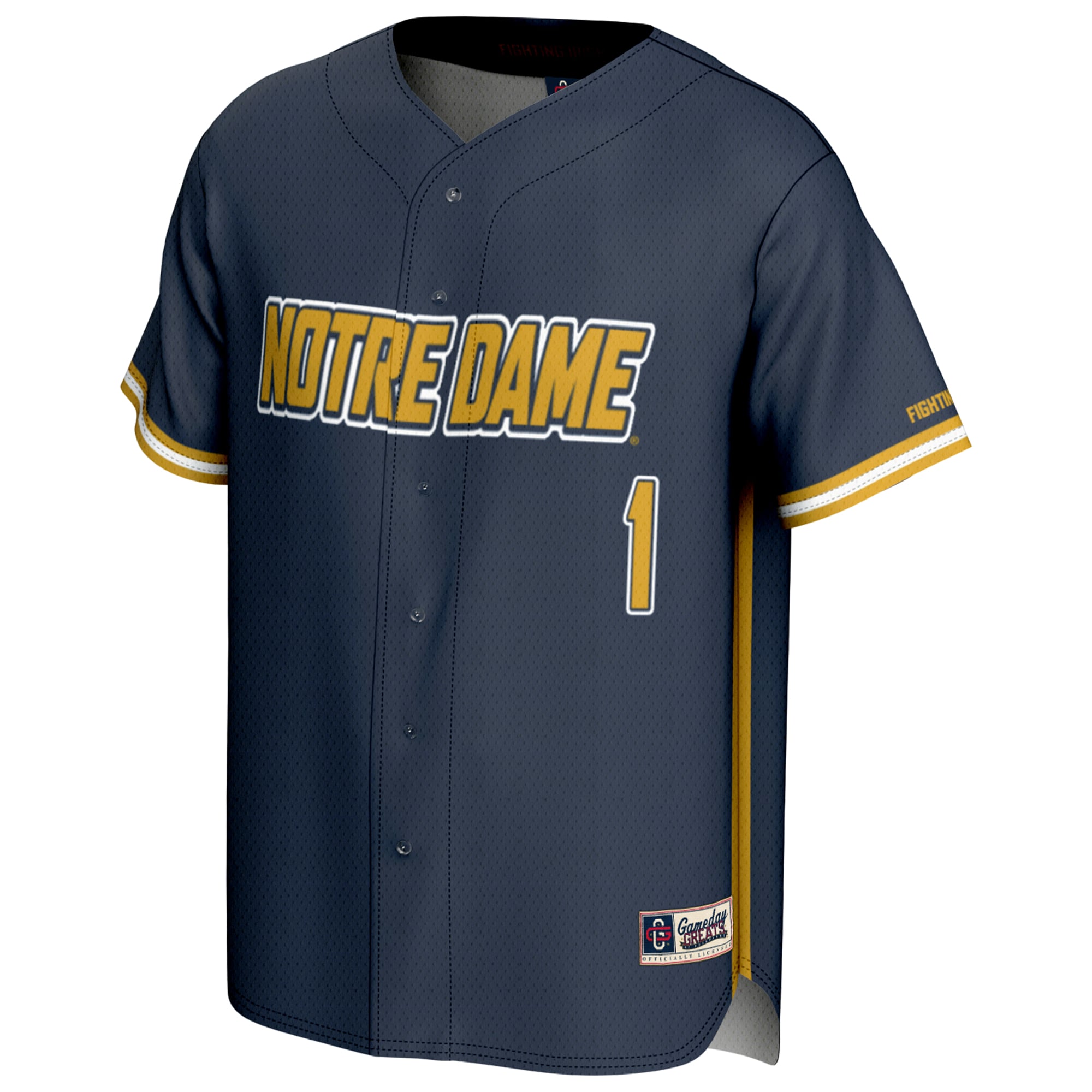 #1 Notre Dame Fighting Irish Youth Lightweight Baseball Fashion Jersey Navy - front view