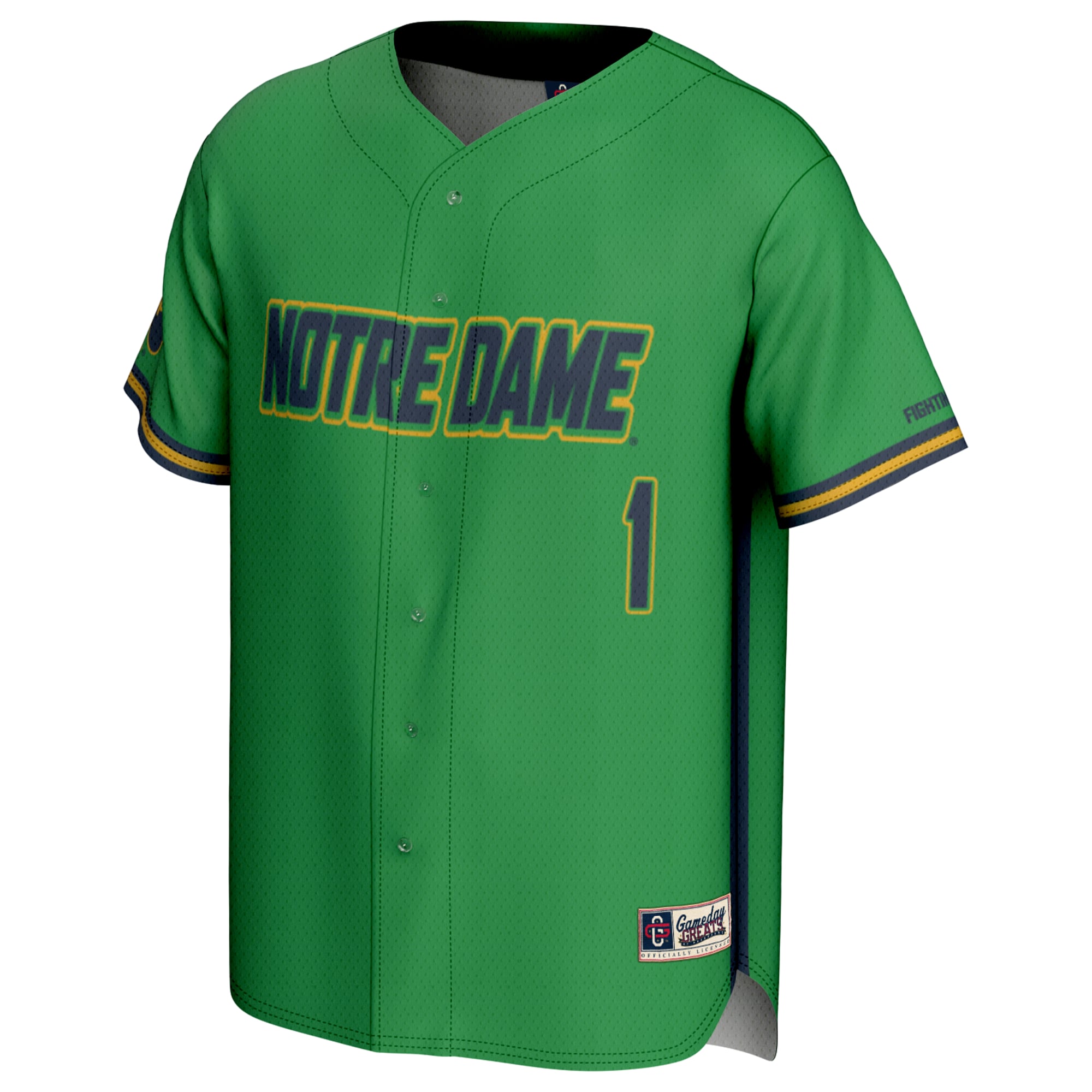 #1 Notre Dame Fighting Irish Youth Lightweight Baseball Jersey Green - front view