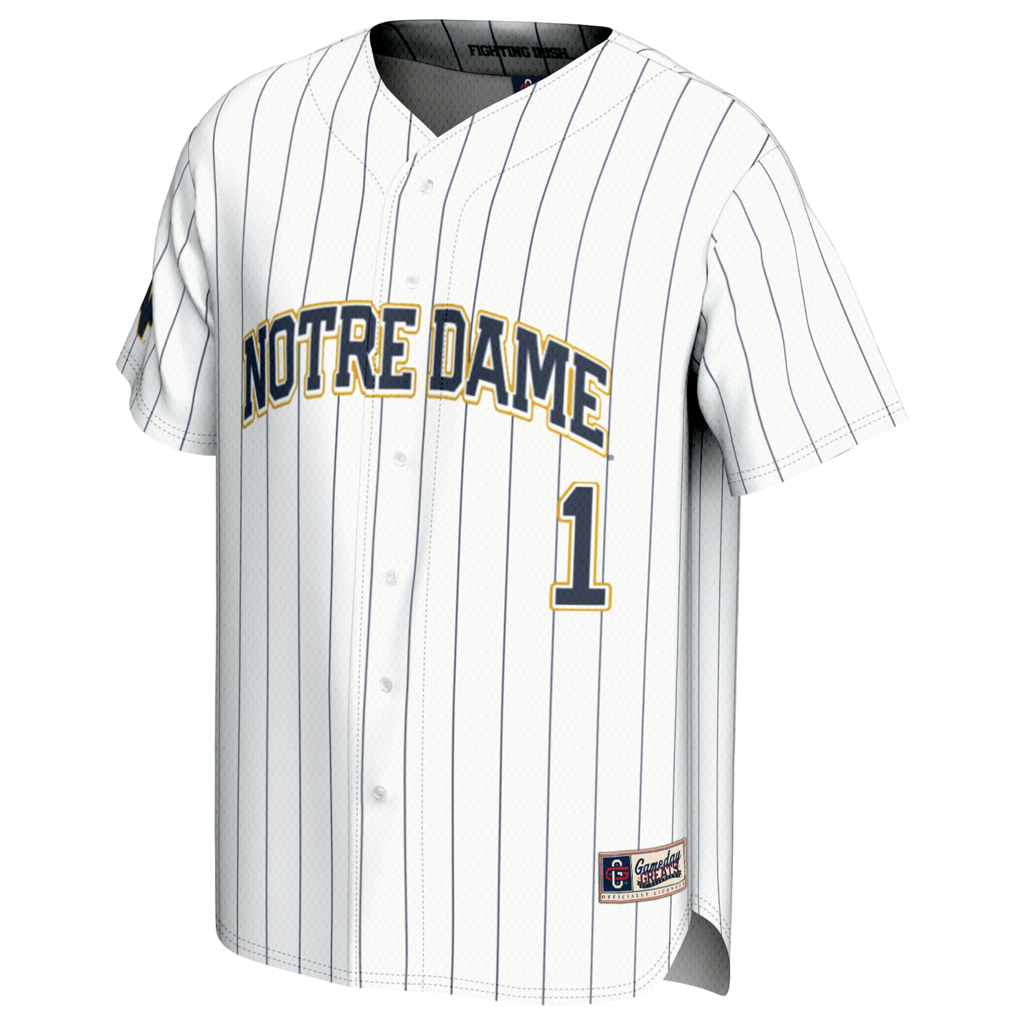 #1 Notre Dame Fighting Irish Youth Lightweight Baseball Jersey White - front view