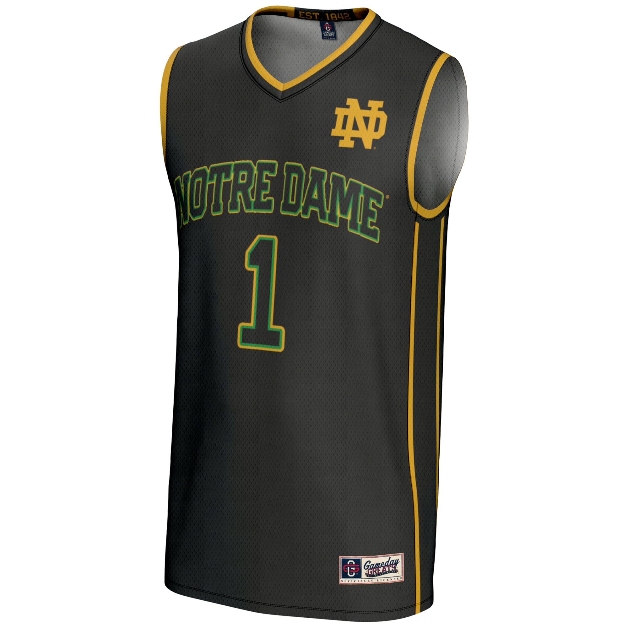 #1 Notre Dame Fighting Irish Youth Lightweight Basketball Jersey Black - front view