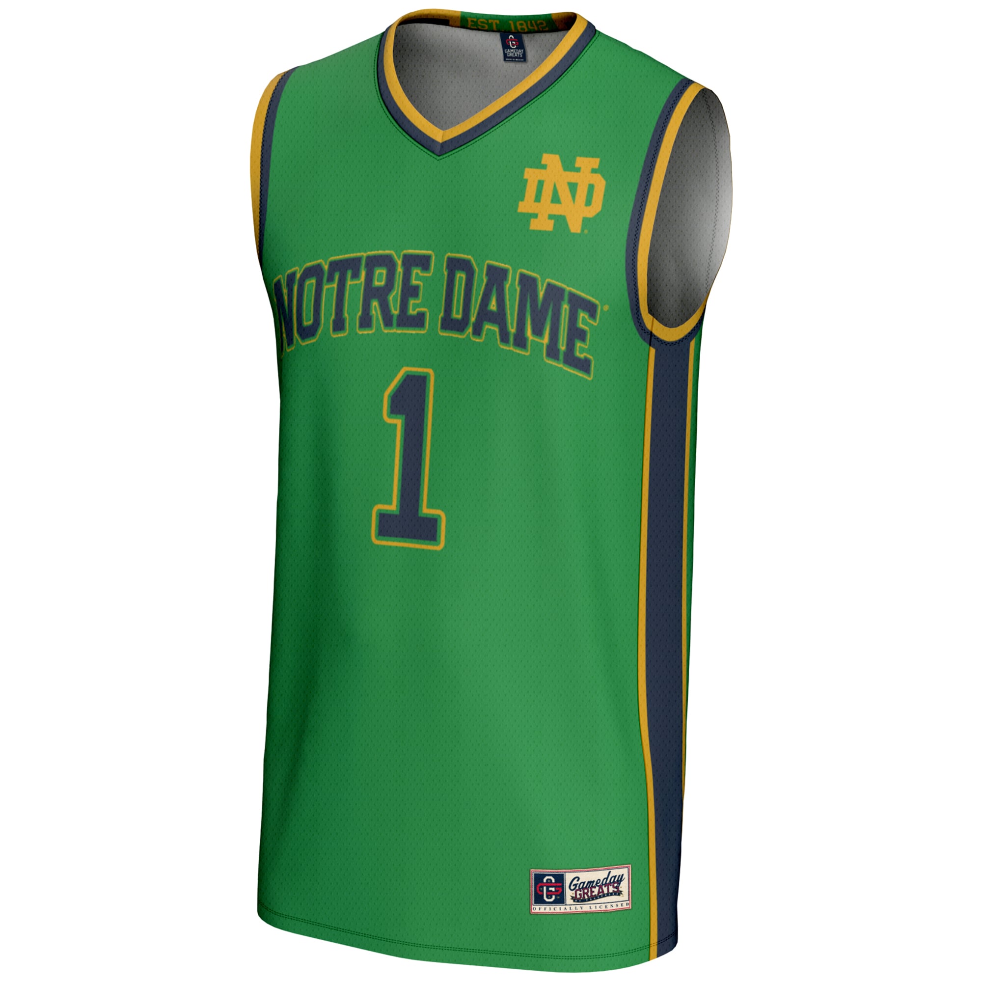 #1 Notre Dame Fighting Irish Youth Lightweight Basketball Jersey Green - front view