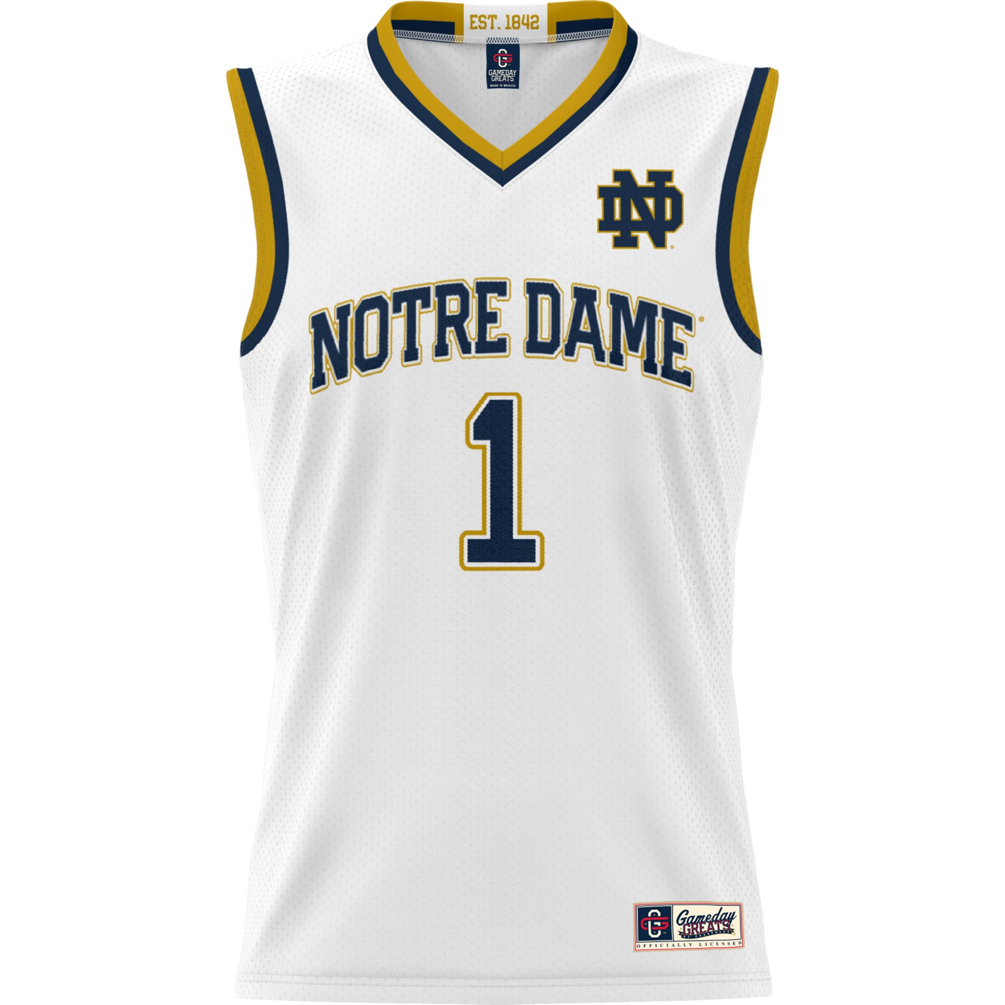 #1 Notre Dame Fighting Irish Youth Lightweight Basketball Jersey White - front view