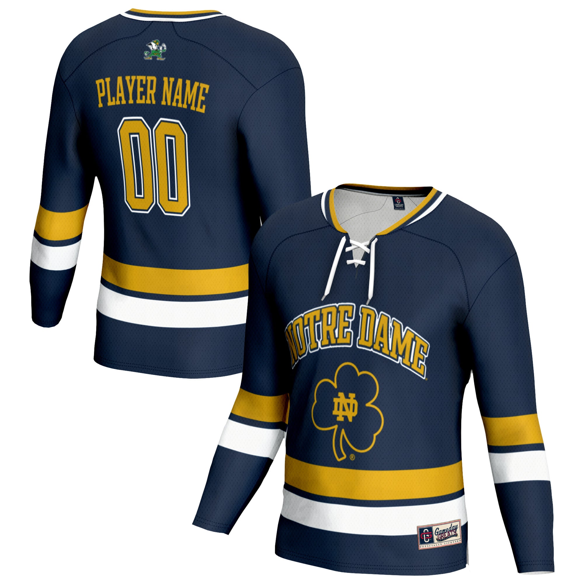 Notre Dame Fighting Irish Youth Lightweight Men's Hockey Jersey Navy - front and back view