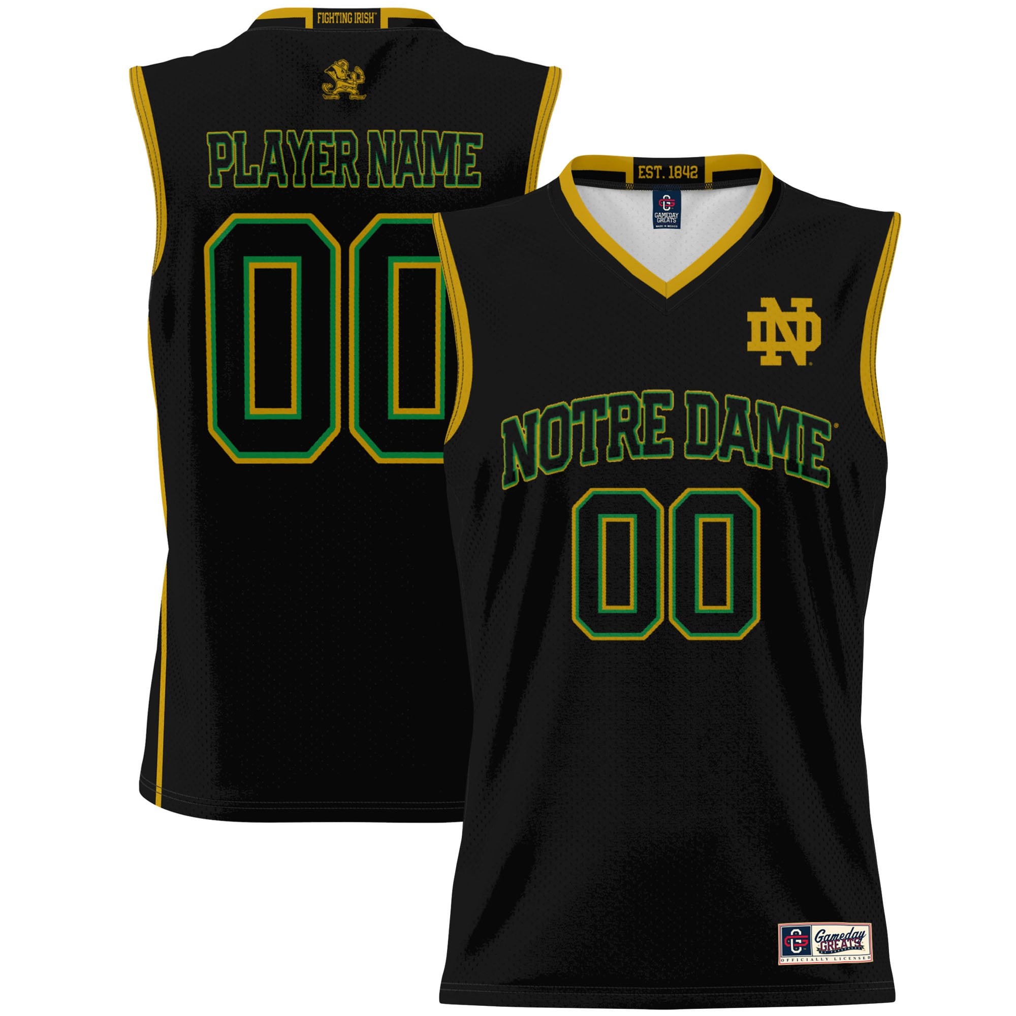 Notre Dame Fighting Irish Youth Lightweight Women's Basketball Jersey Black - front and back view