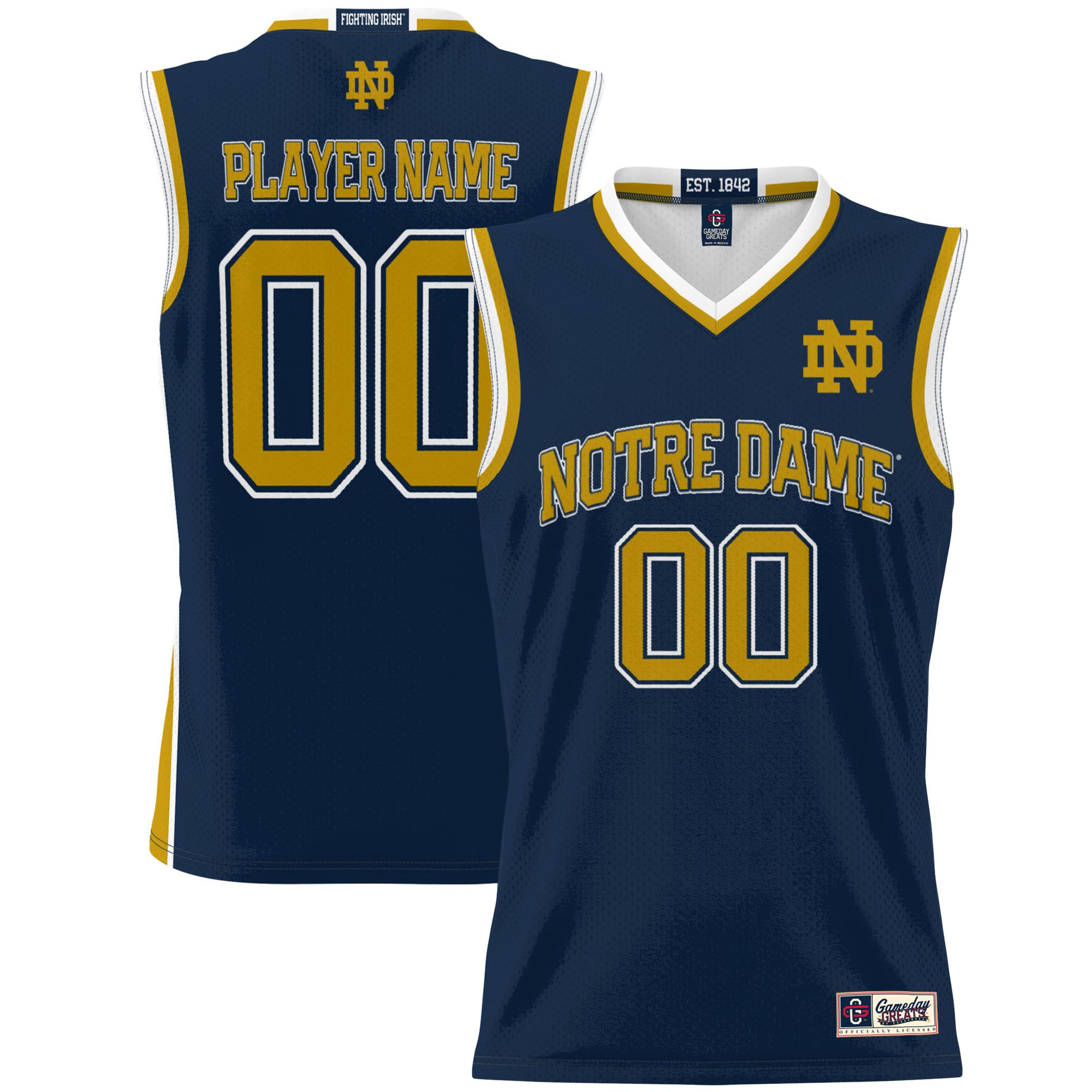 Notre Dame Fighting Irish Youth Lightweight Women's Basketball Jersey Navy - front and back view
