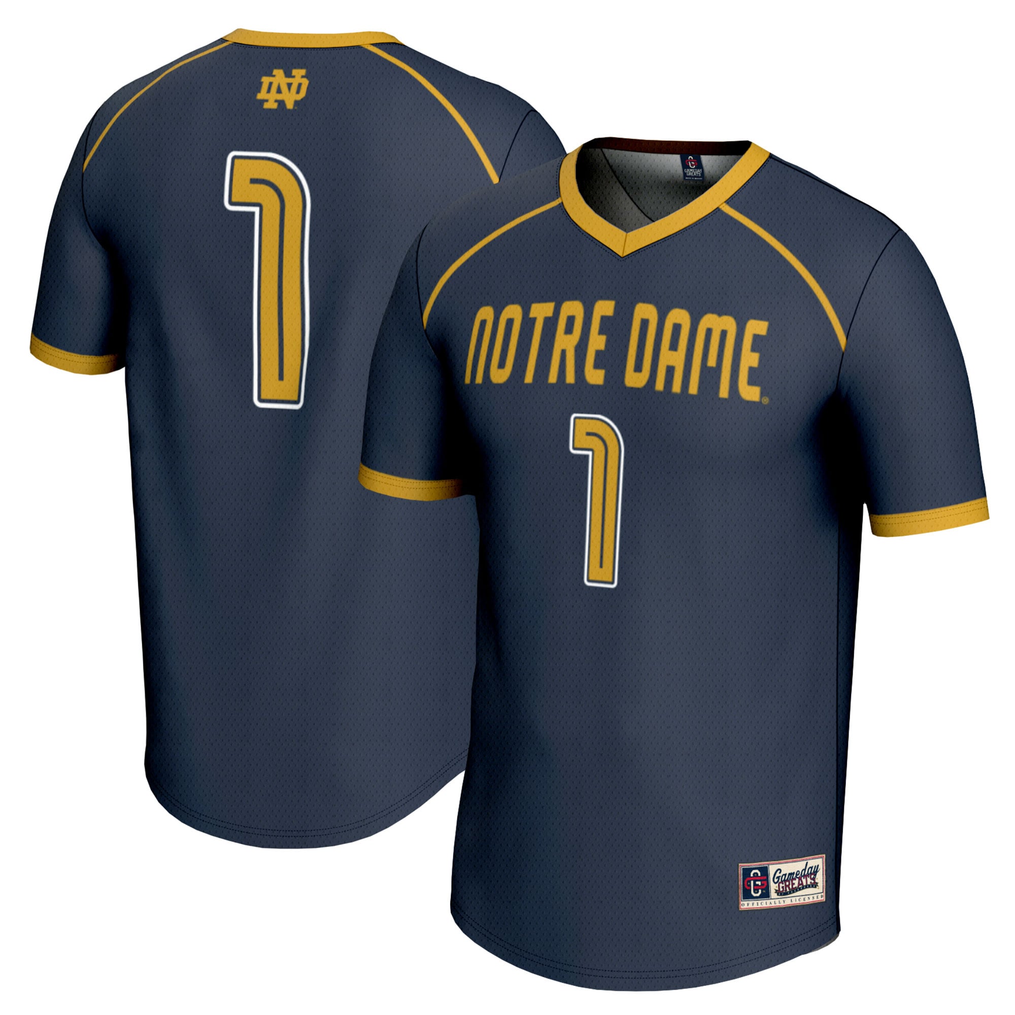 #1 Notre Dame Fighting Irish Youth Lightweight Women's Lacrosse Jersey Navy - front and back view