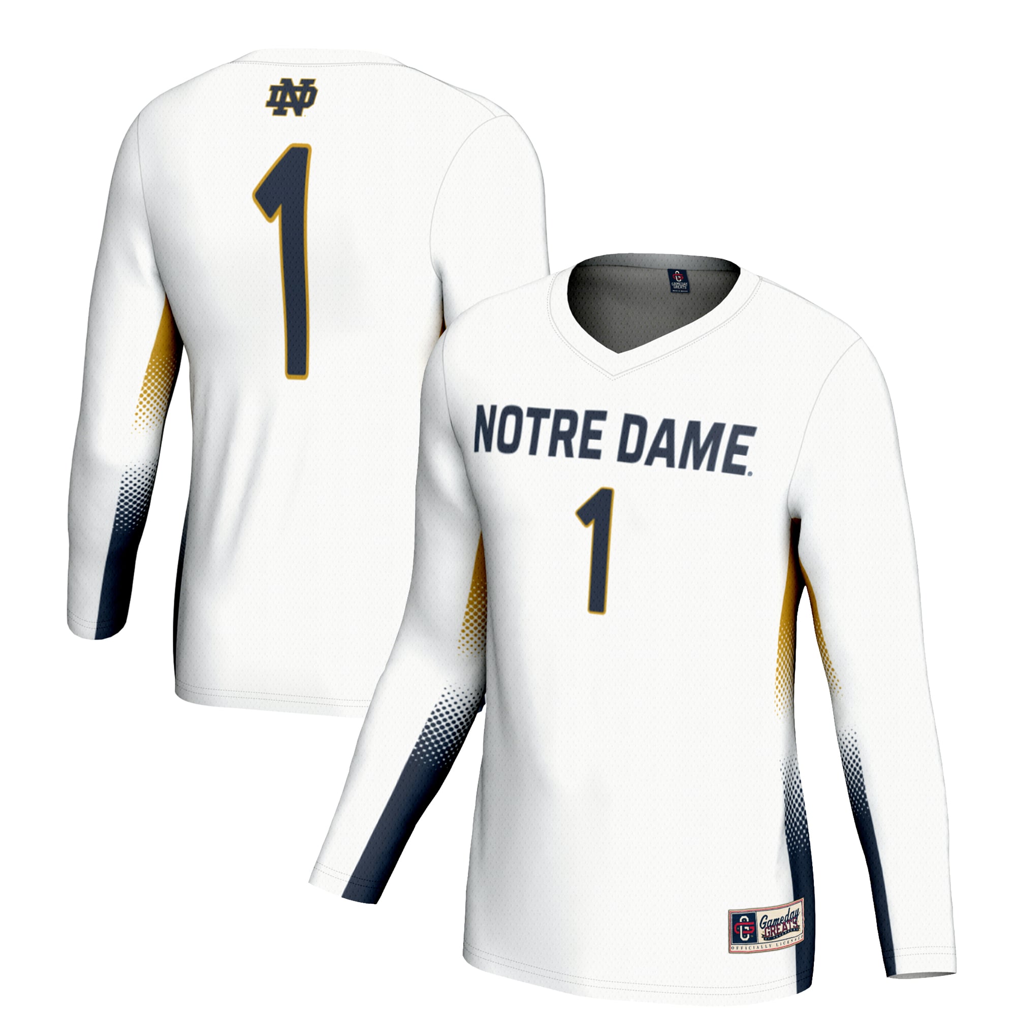 #1 Notre Dame Fighting Irish Youth Lightweight Women's Volleyball Jersey - front and back view