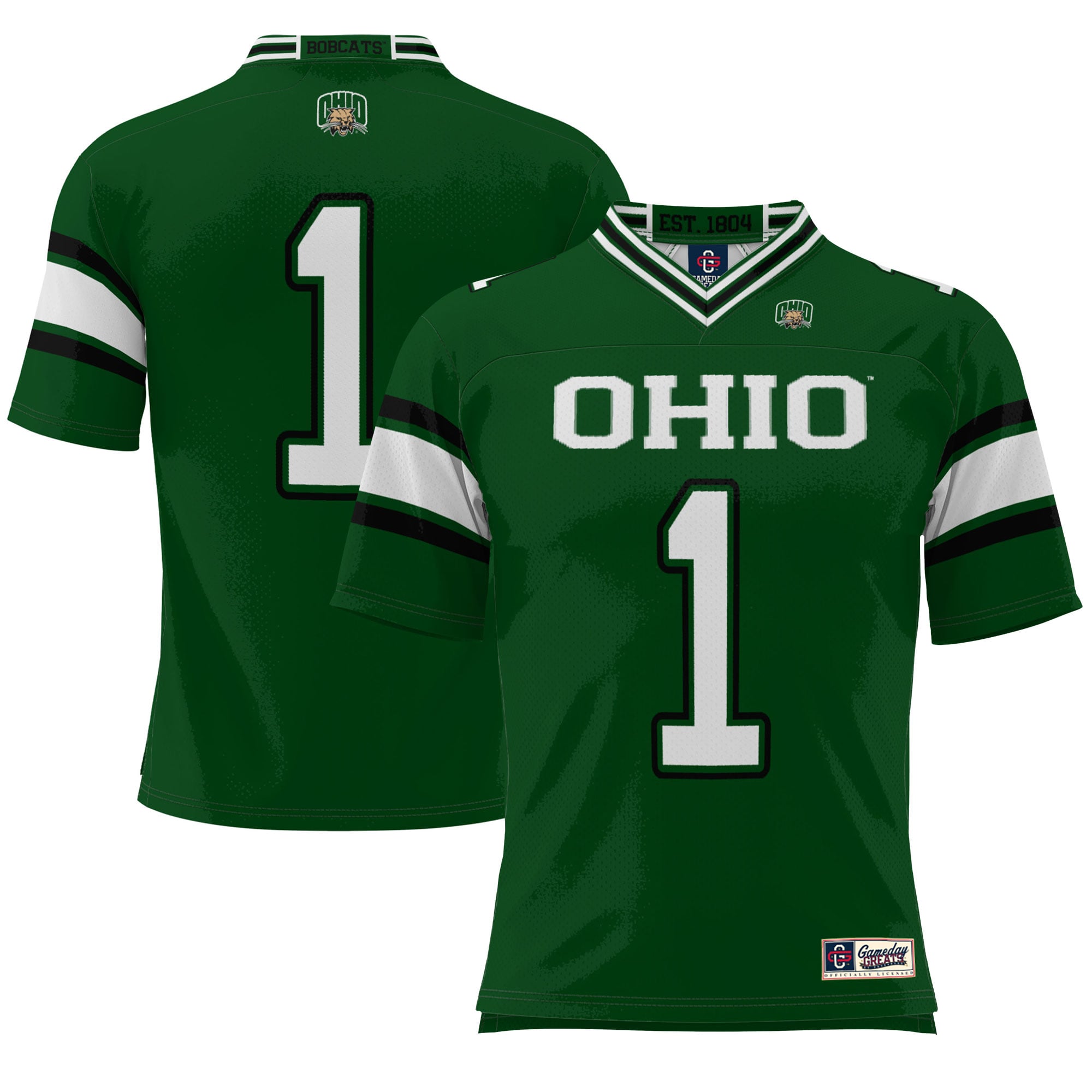 #1 Ohio Bobcats Youth Endzone Football Jersey Green - front view