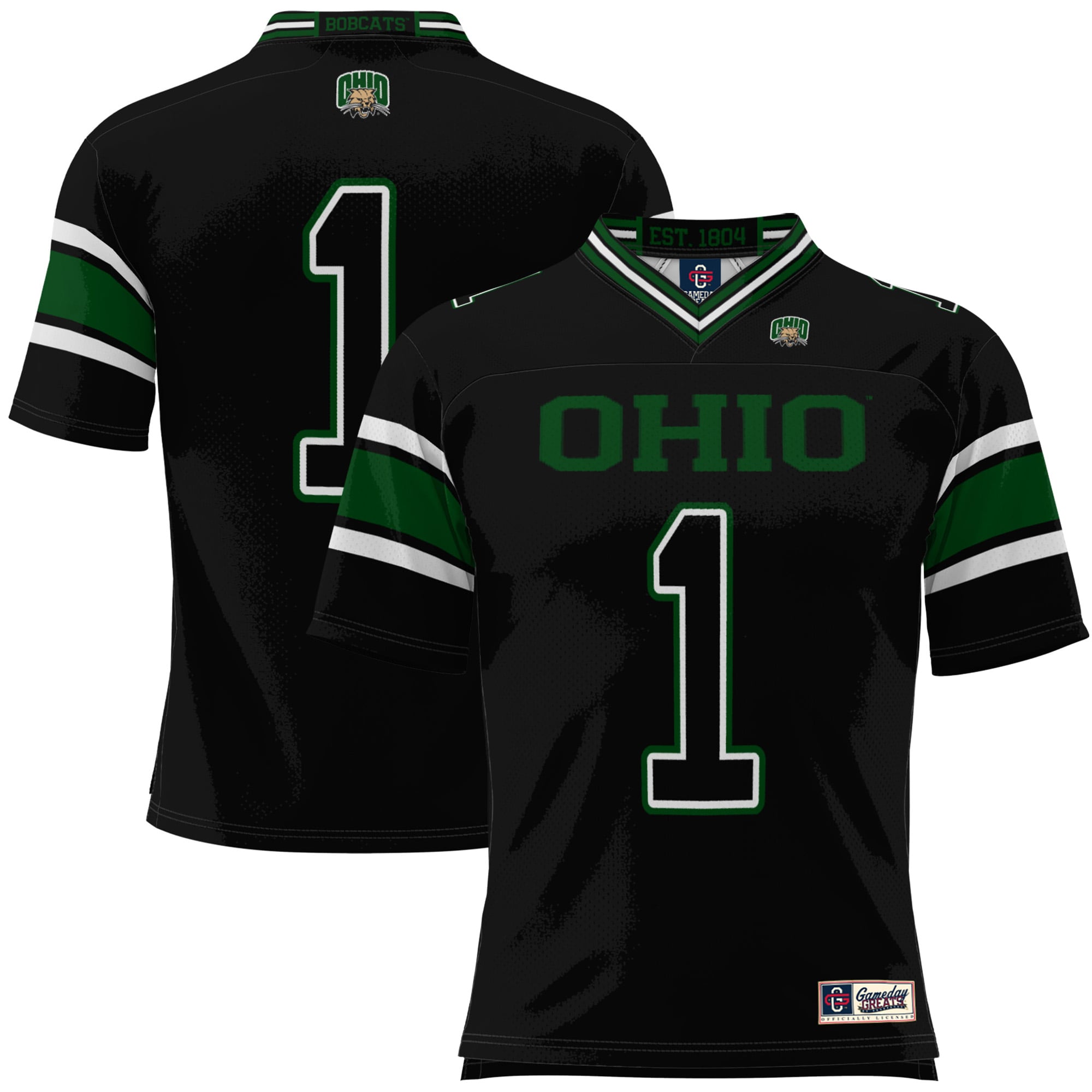 #1 Ohio Bobcats Football Jersey Black - front and back view