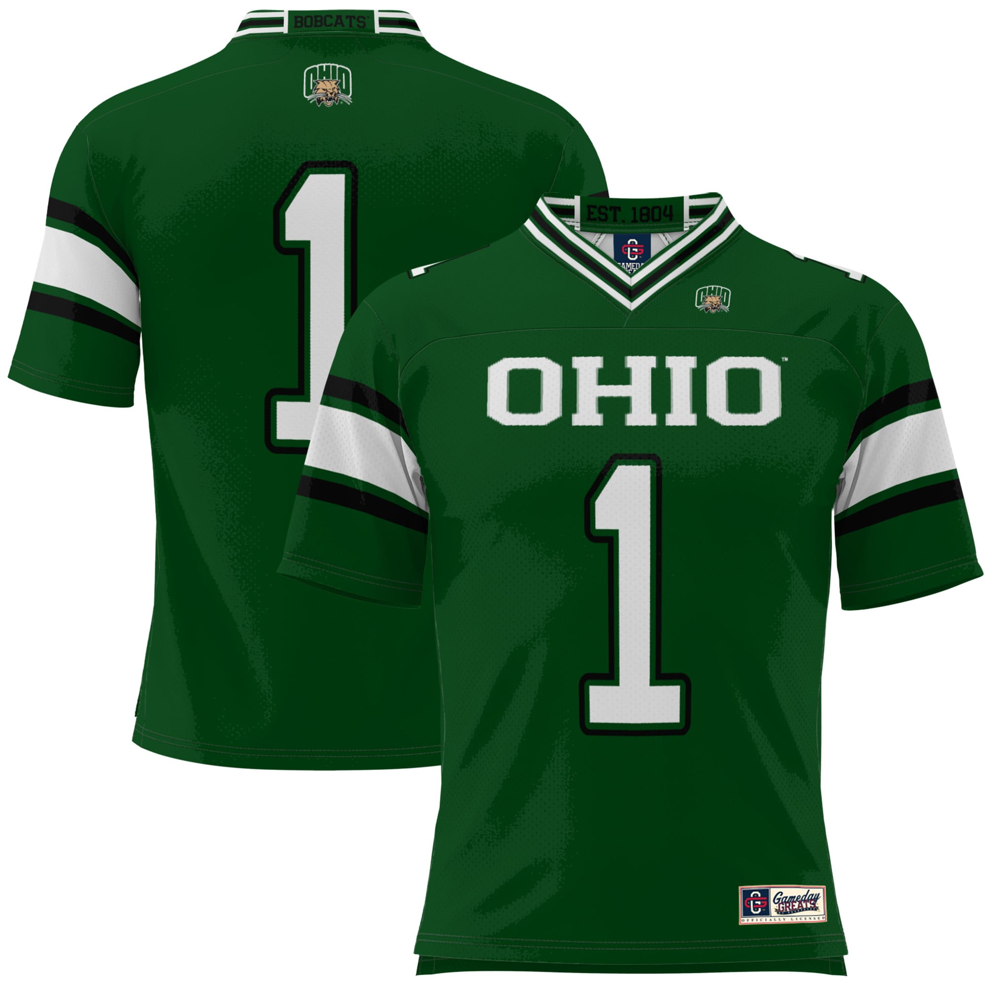 #1 Ohio Bobcats Football Jersey Green - front and back view
