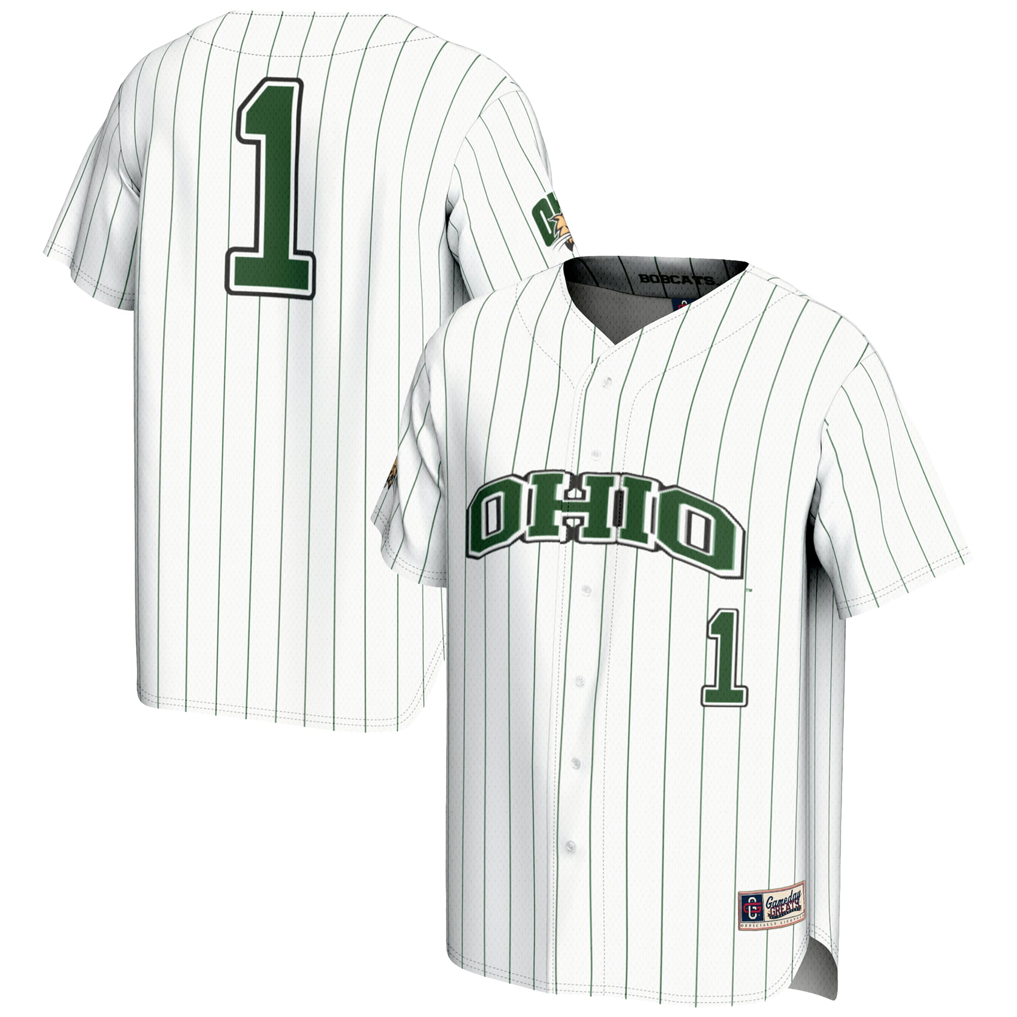 #1 Ohio Bobcats Lightweight Baseball Jersey White - front and back view