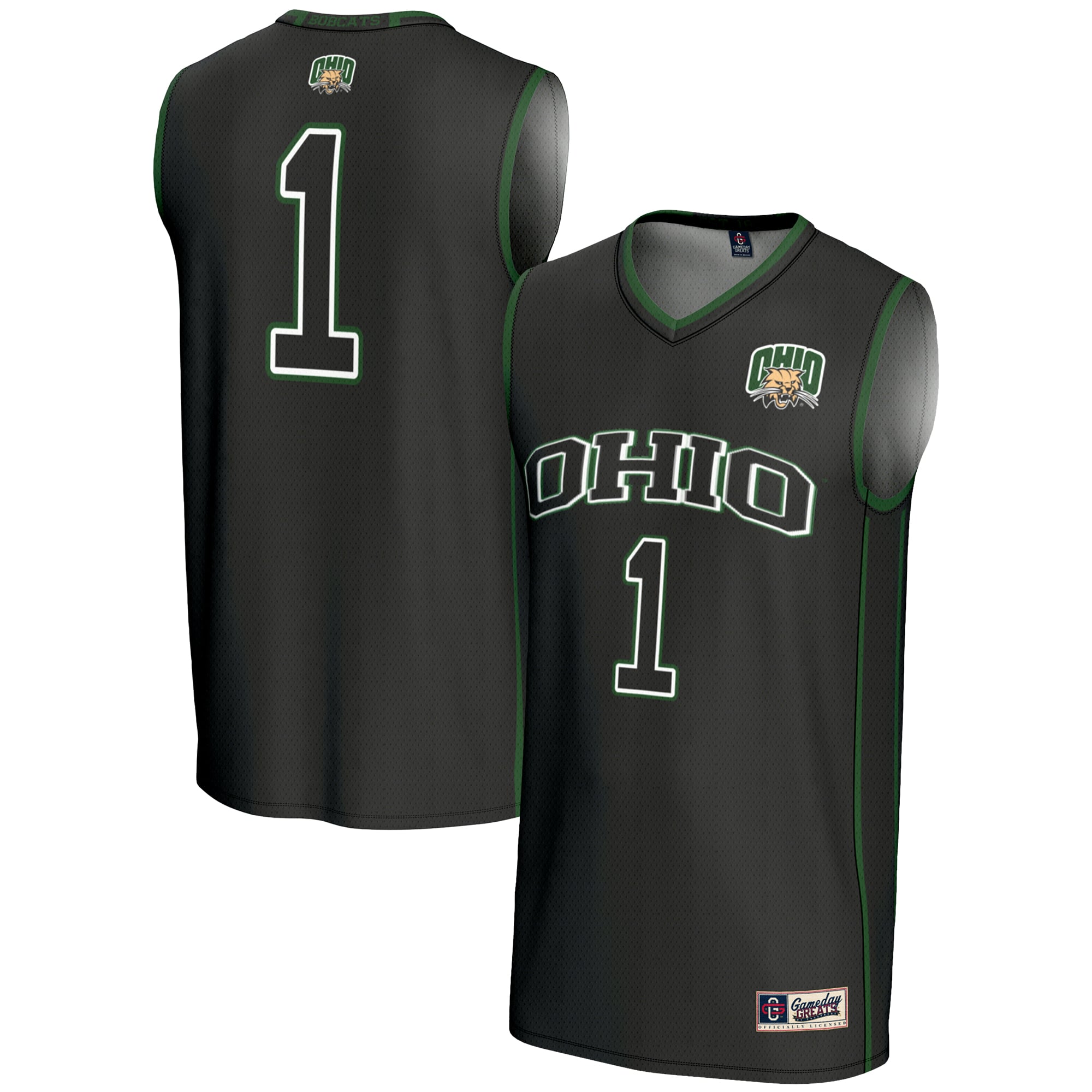 #1 Ohio Bobcats Lightweight Basketball Jersey Black - front and back view