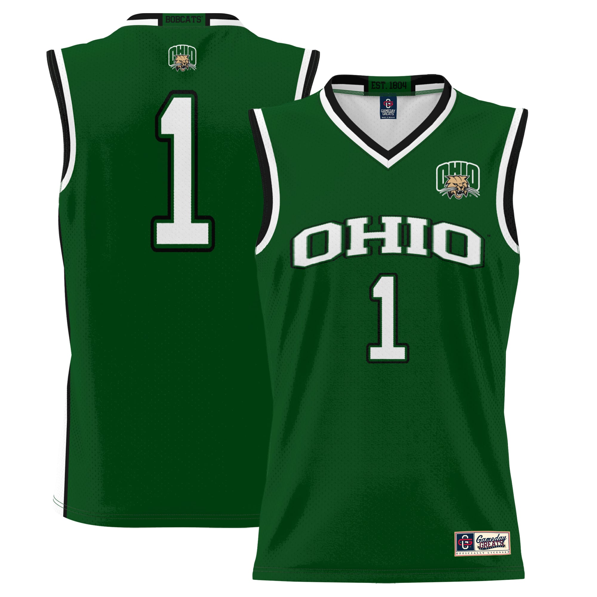 #1 Ohio Bobcats Lightweight Basketball Jersey Green - front and back view