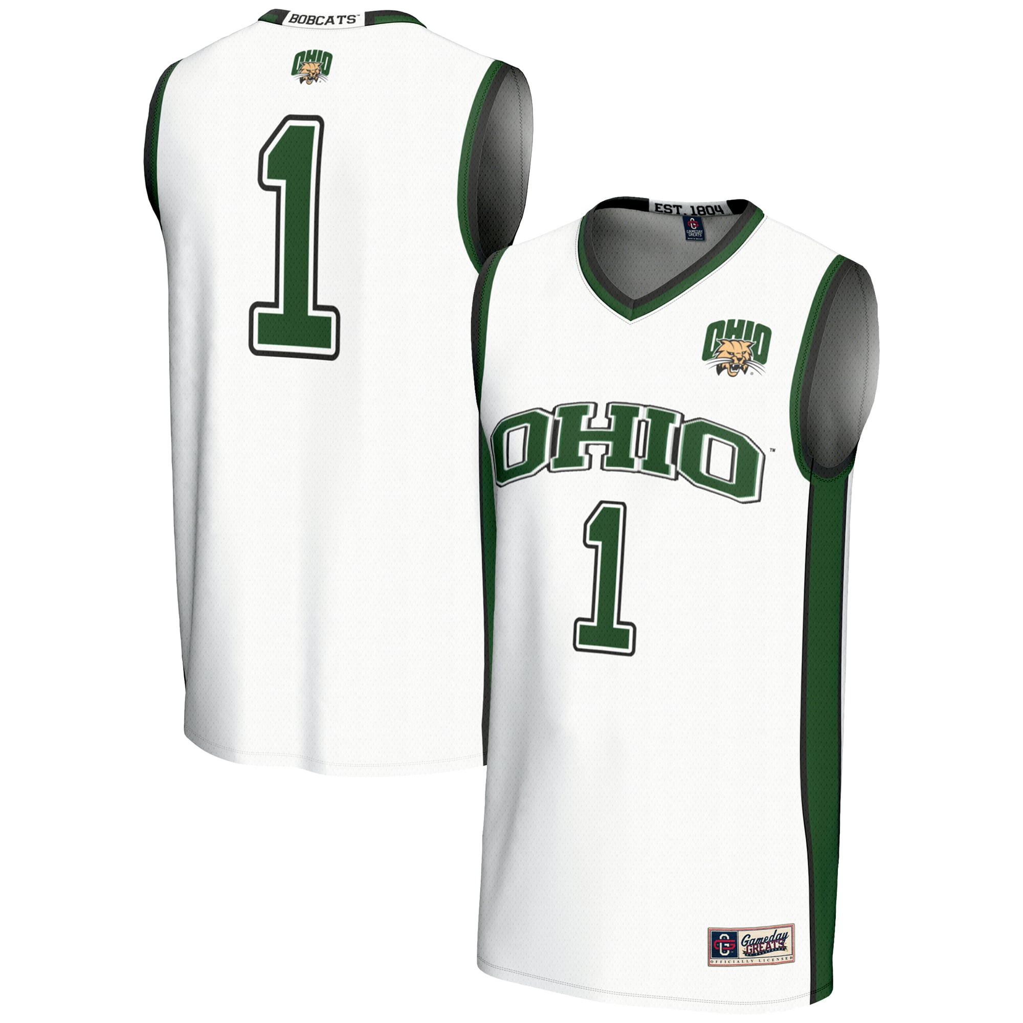 #1 Ohio Bobcats Lightweight Basketball Jersey White - front and back view