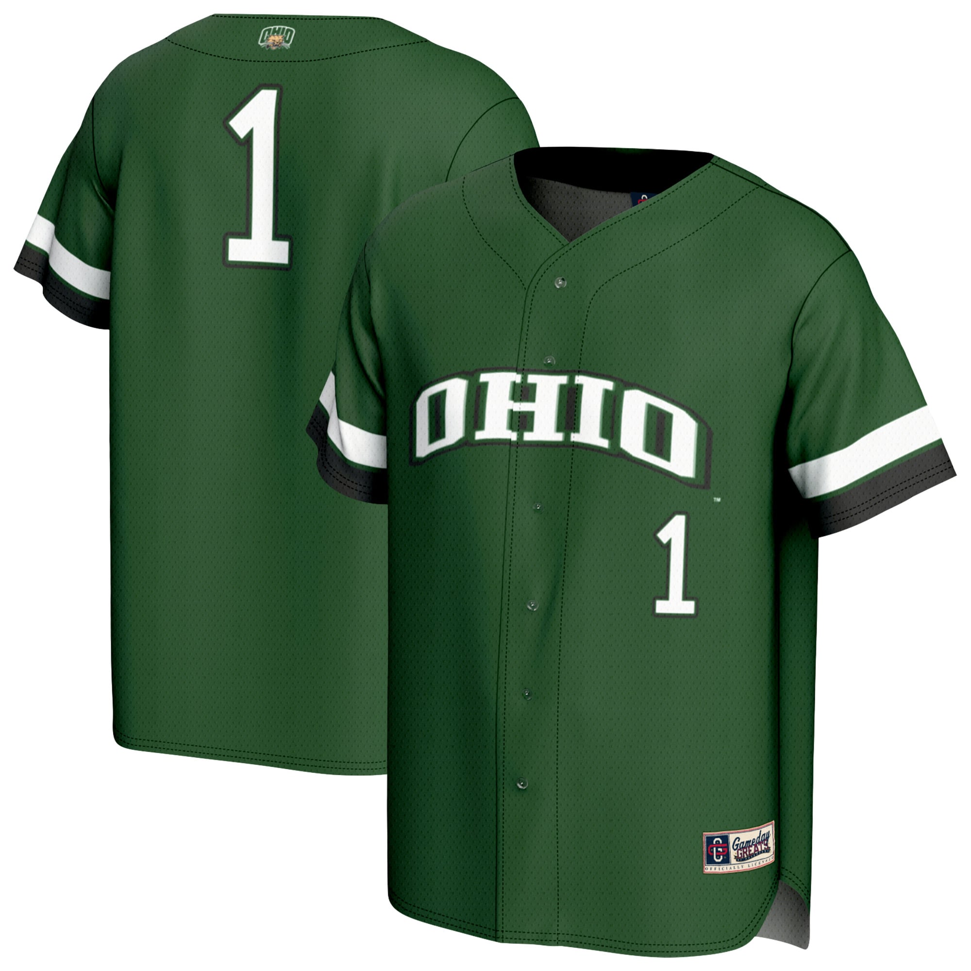 #1 Ohio Bobcats Unisex Lightweight Collegiate Baseball Fashion Jersey Green - front and back view