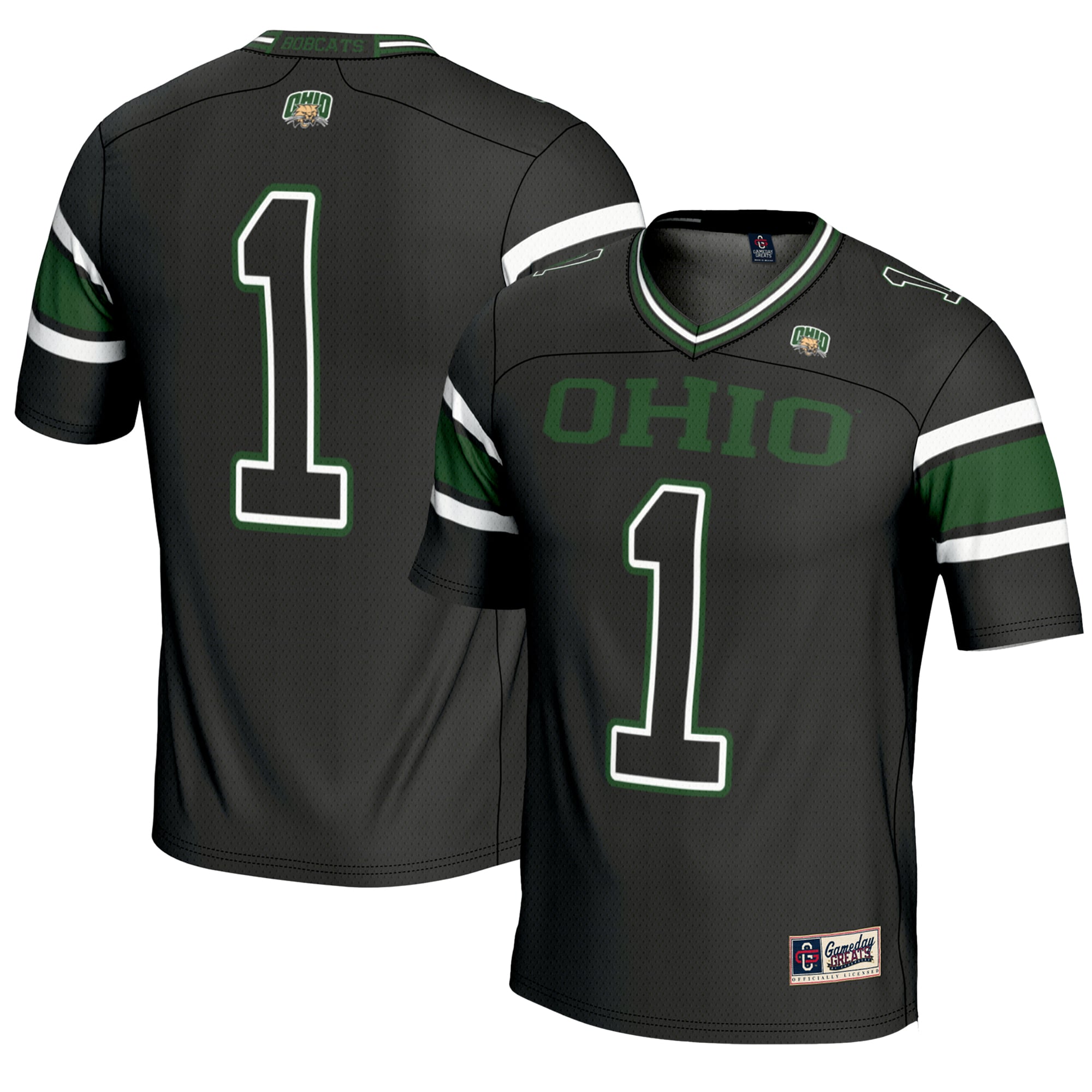 #1 Ohio Bobcats Youth Endzone Football Jersey Black - front and back view