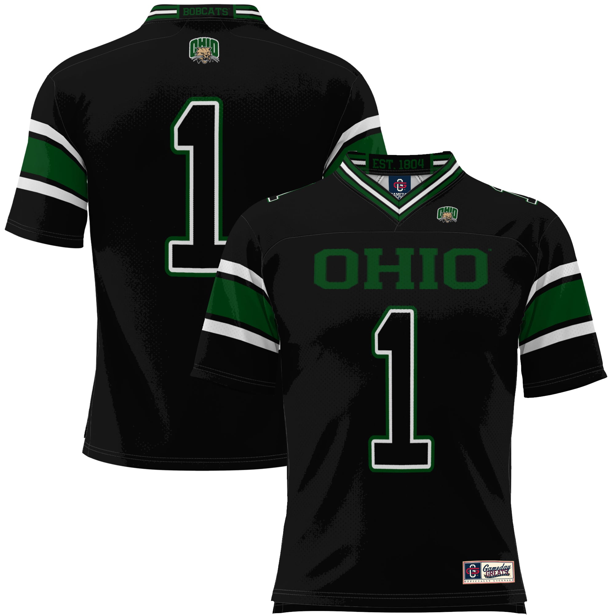 #1 Ohio Bobcats Youth Endzone Football Jersey Black - front view