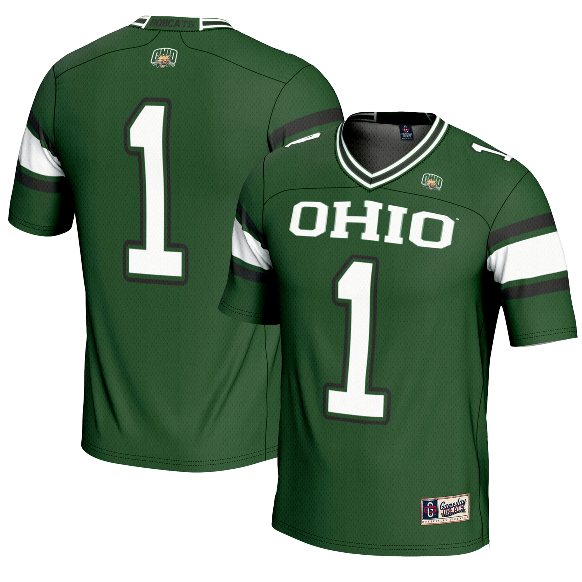 #1 Ohio Bobcats Youth Endzone Football Jersey Green - front and back view