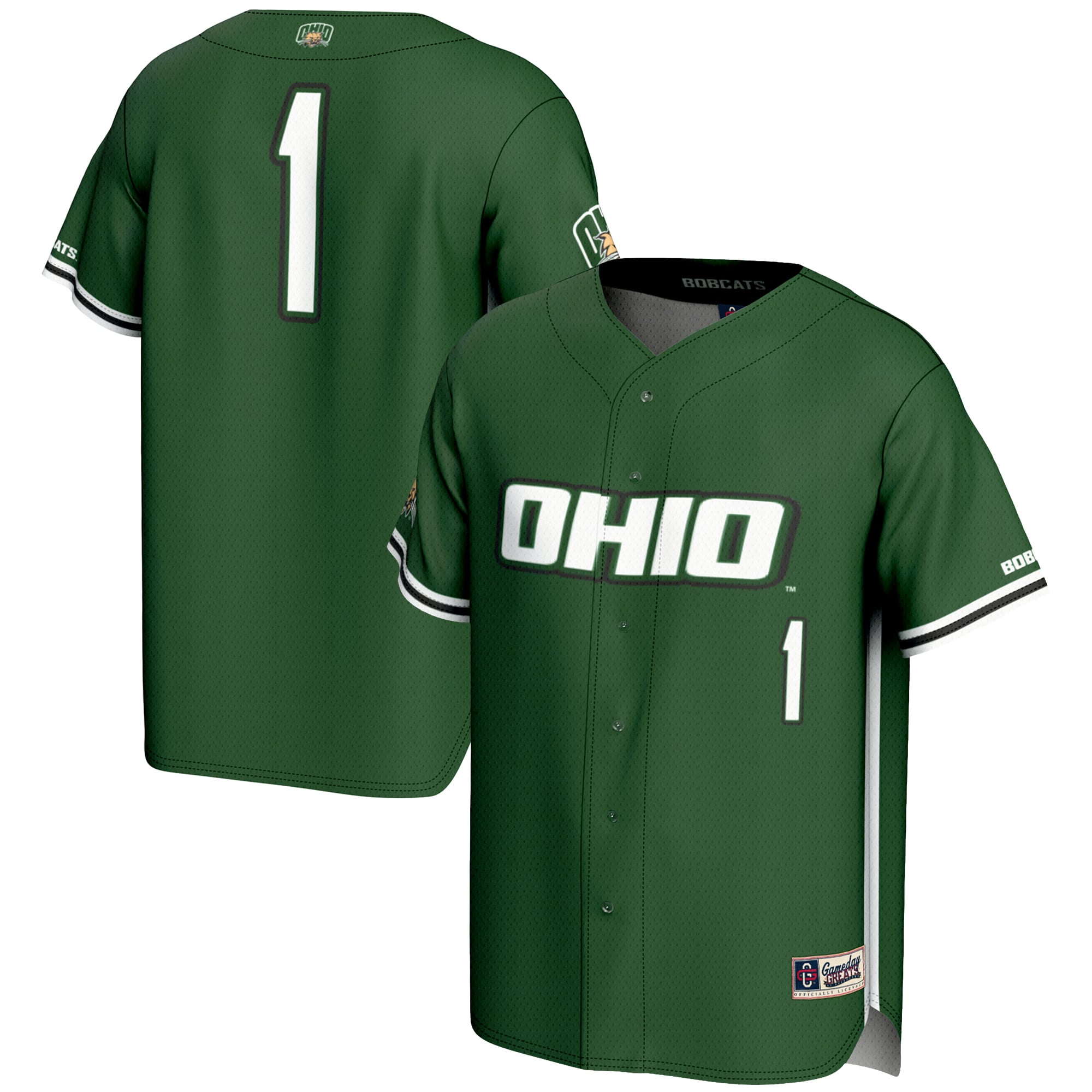 #1 Ohio Bobcats Youth Lightweight Baseball Fashion Jersey Green - front and back view