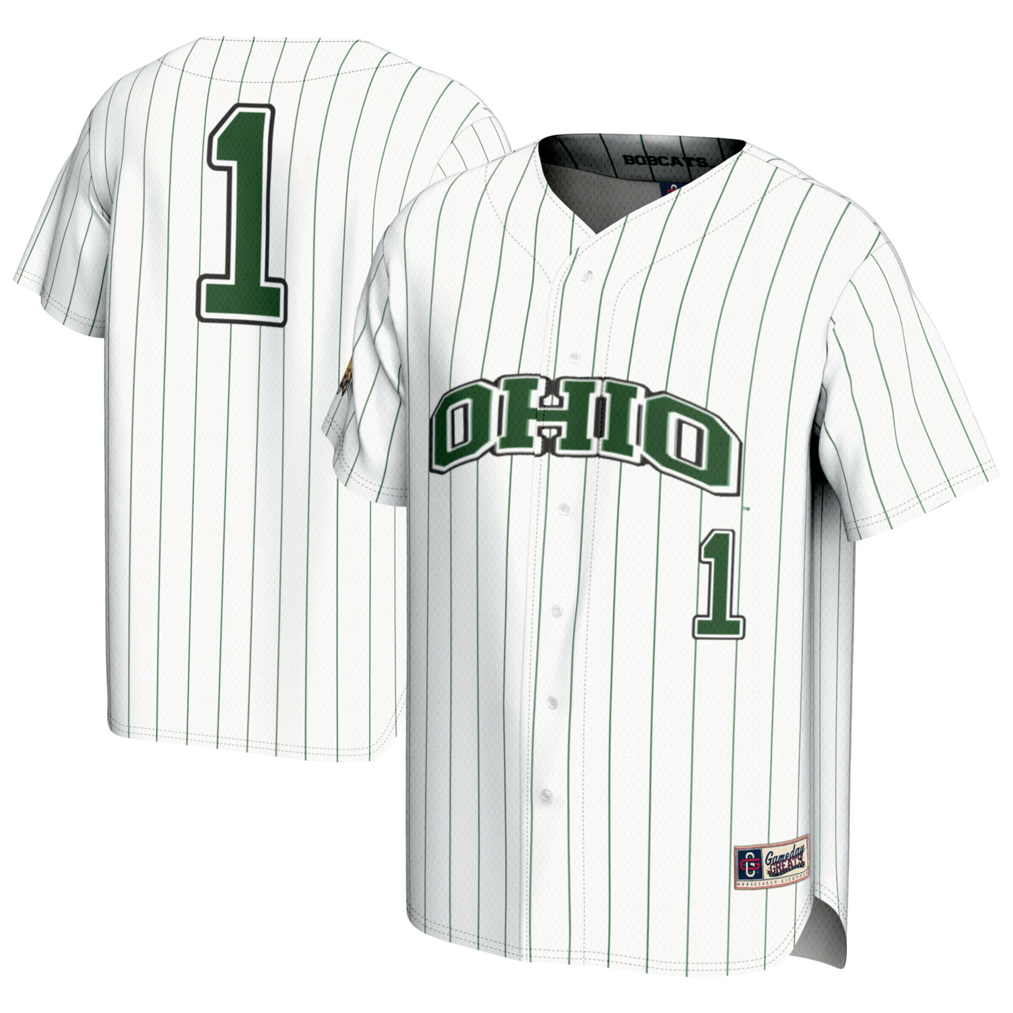 #1 Ohio Bobcats Youth Lightweight Baseball Fashion Jersey - White - front and back view