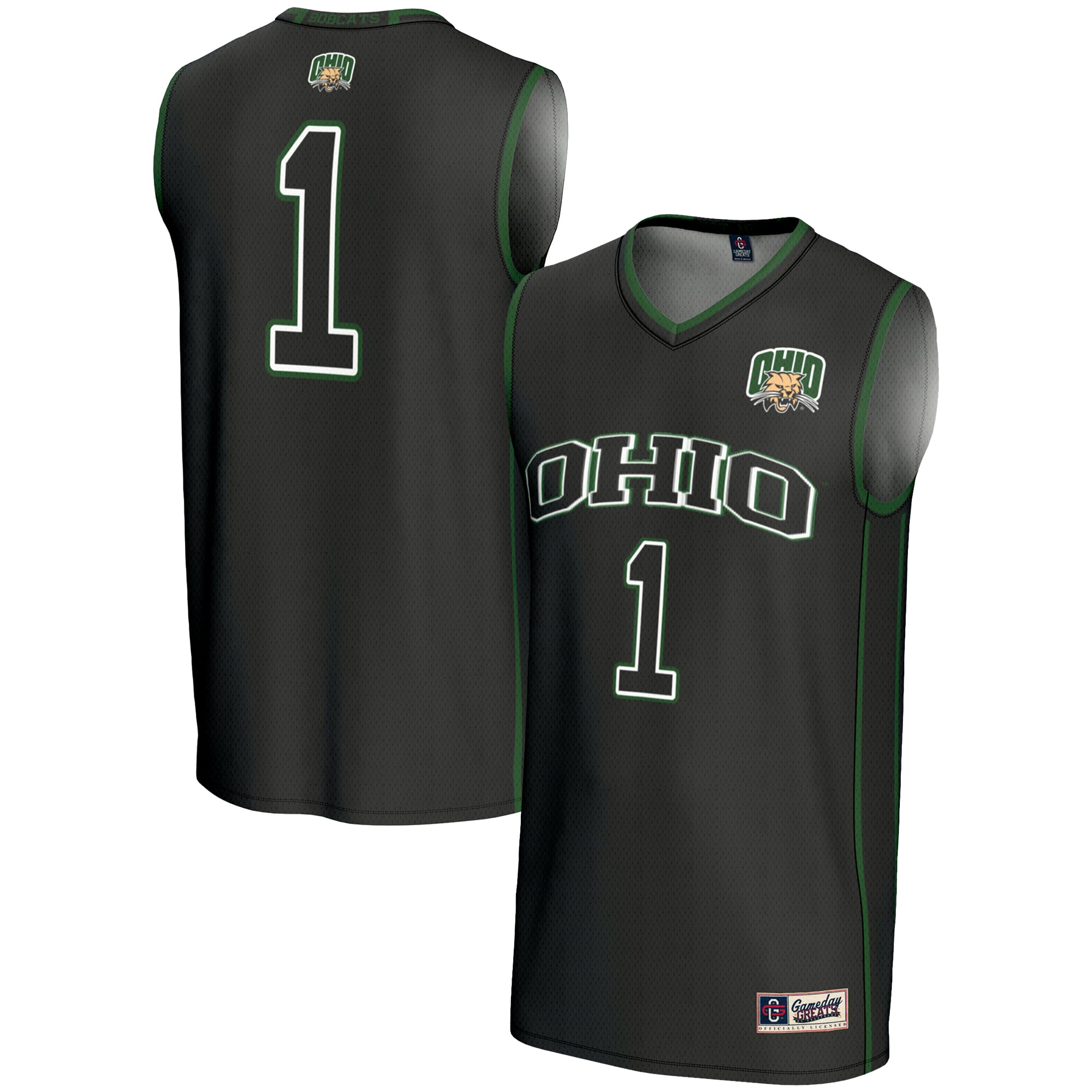 #1 Ohio Bobcats Youth Lightweight Basketball Jersey Black - front and back view