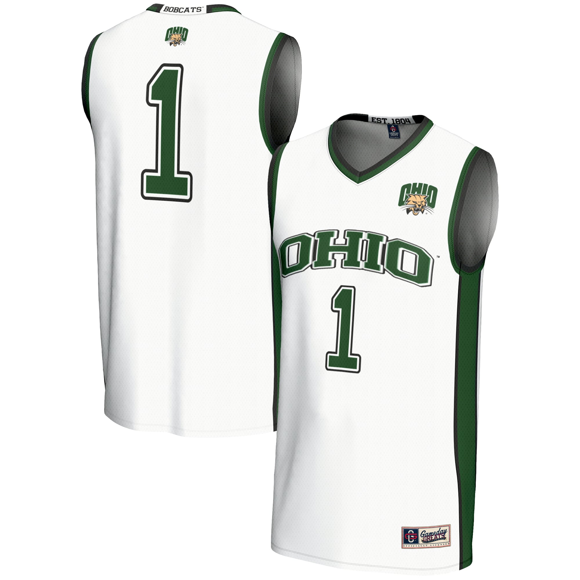 #1 Ohio Bobcats Youth Lightweight Basketball Jersey White - front and back view
