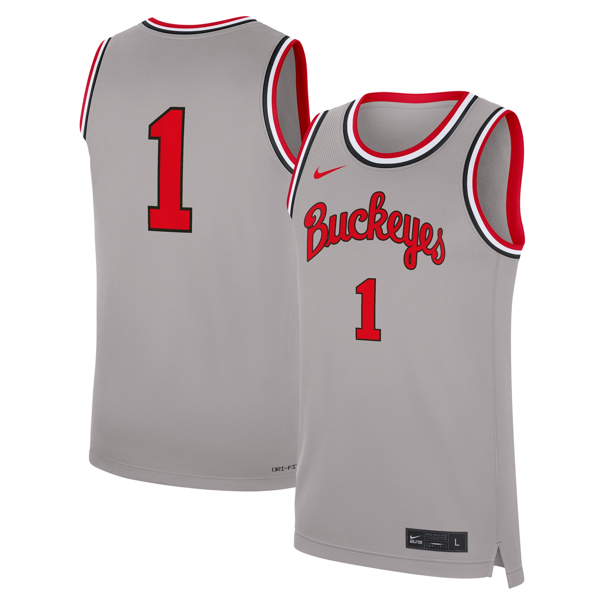 #1 Ohio State Buckeyes Alternate Basketball Jersey Gray - front and back view