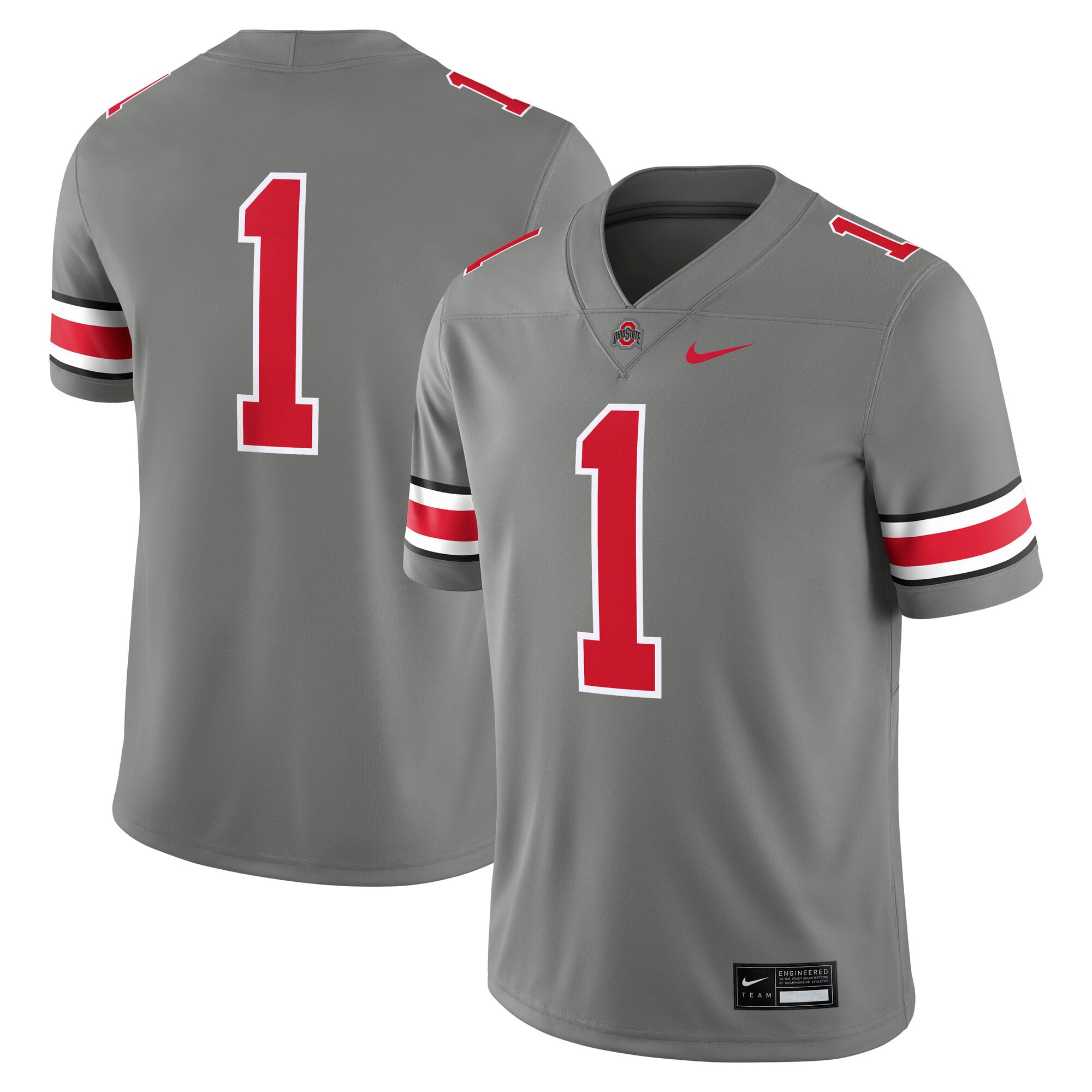 #1 Ohio State Buckeyes Alternate Jersey Steel - front and back view