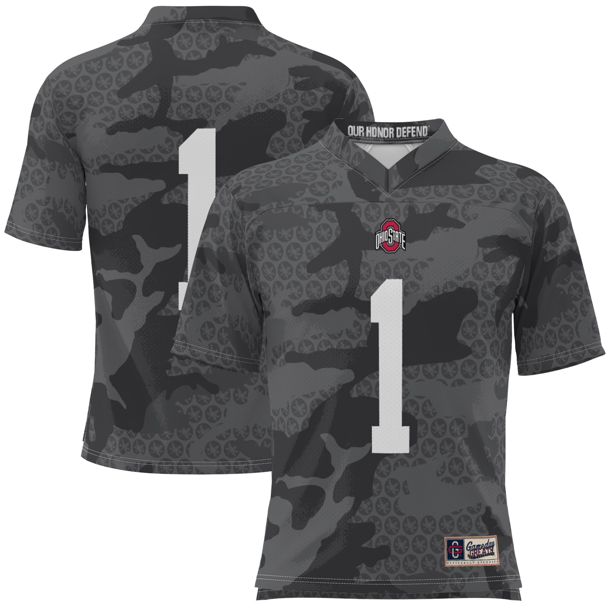 #1 Ohio State Buckeyes Camo Football Jersey Black - front and back view