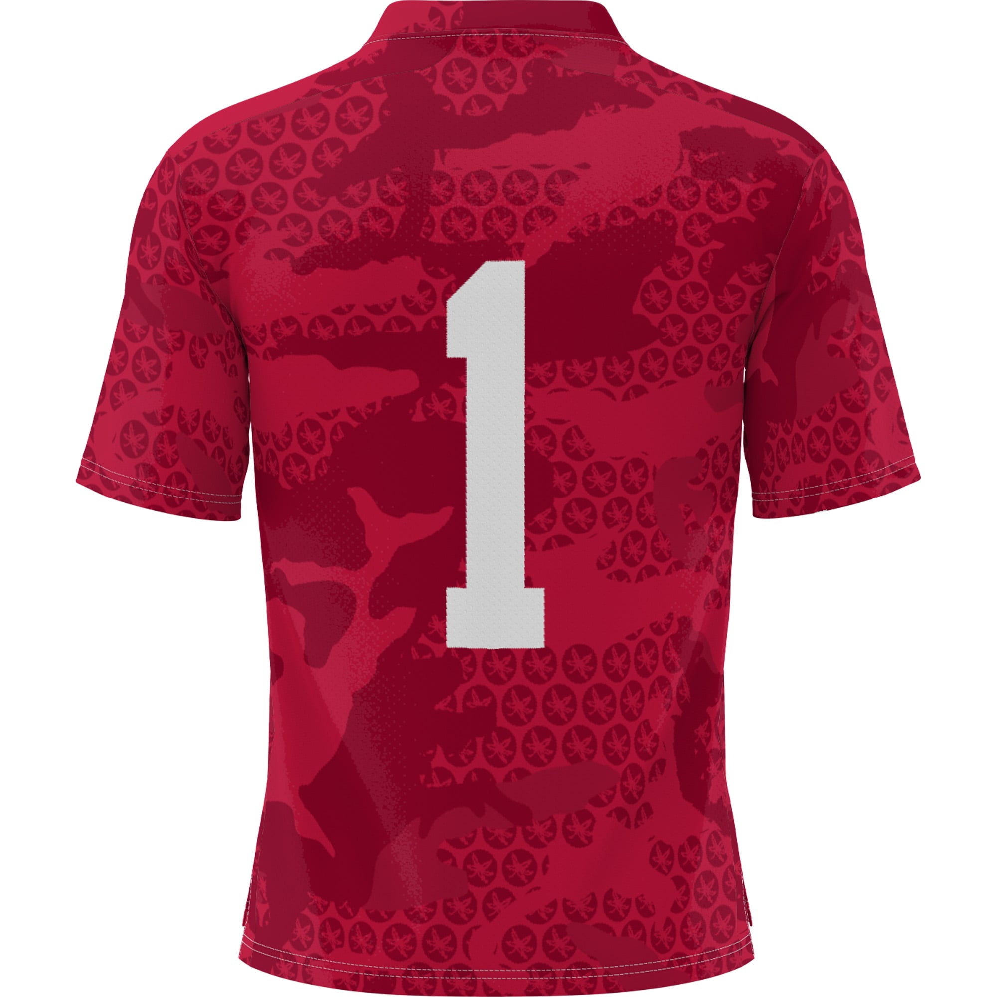 #1 Ohio State Buckeyes Youth Camo Football Jersey Scarlet - back view