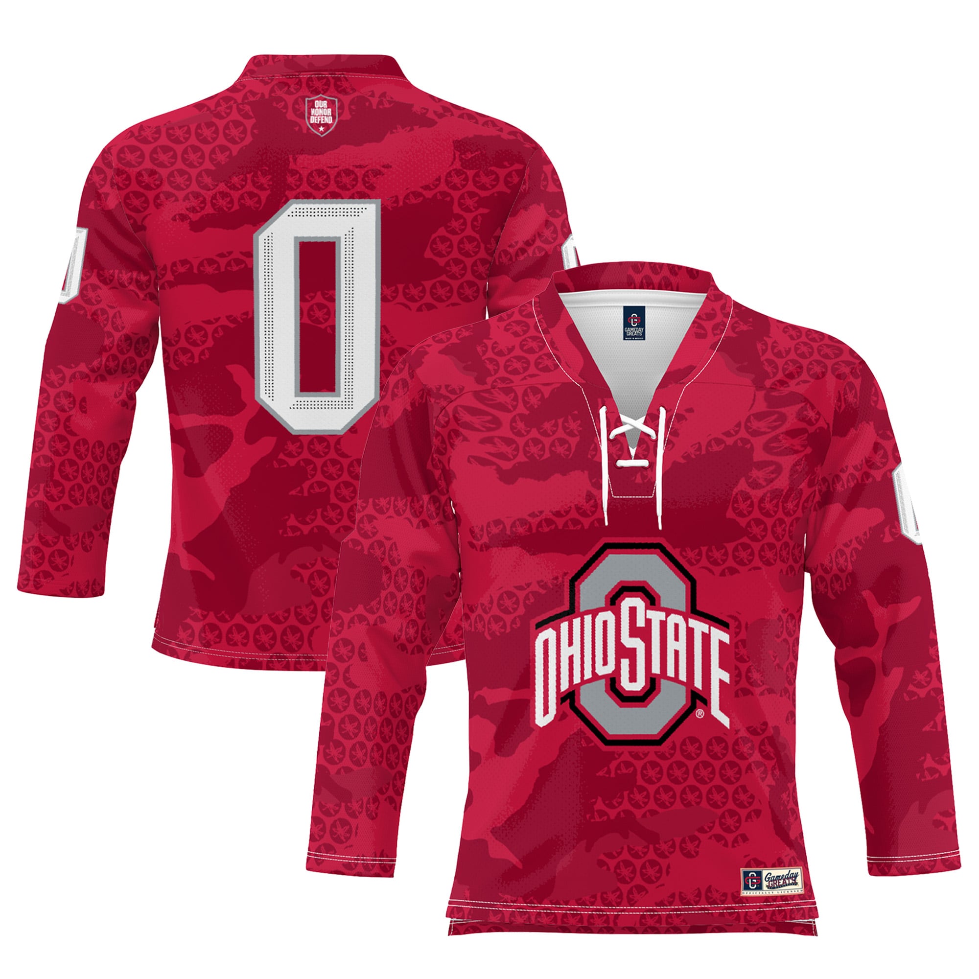 #0 Ohio State Buckeyes Ice Hockey Jersey Scarlet - front and back view