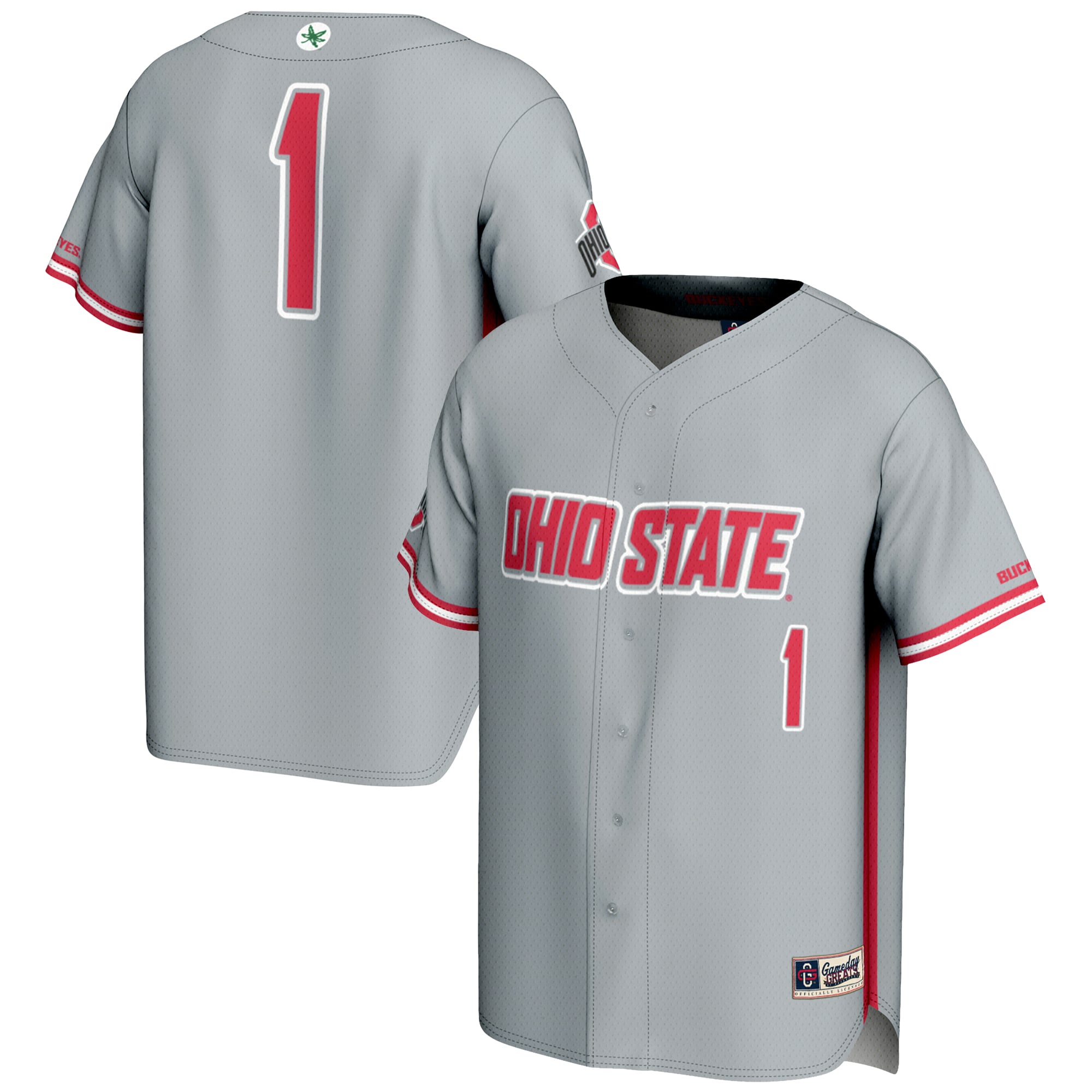 #1 Ohio State Buckeyes Lightweight Baseball Jersey Gray - front and back view
