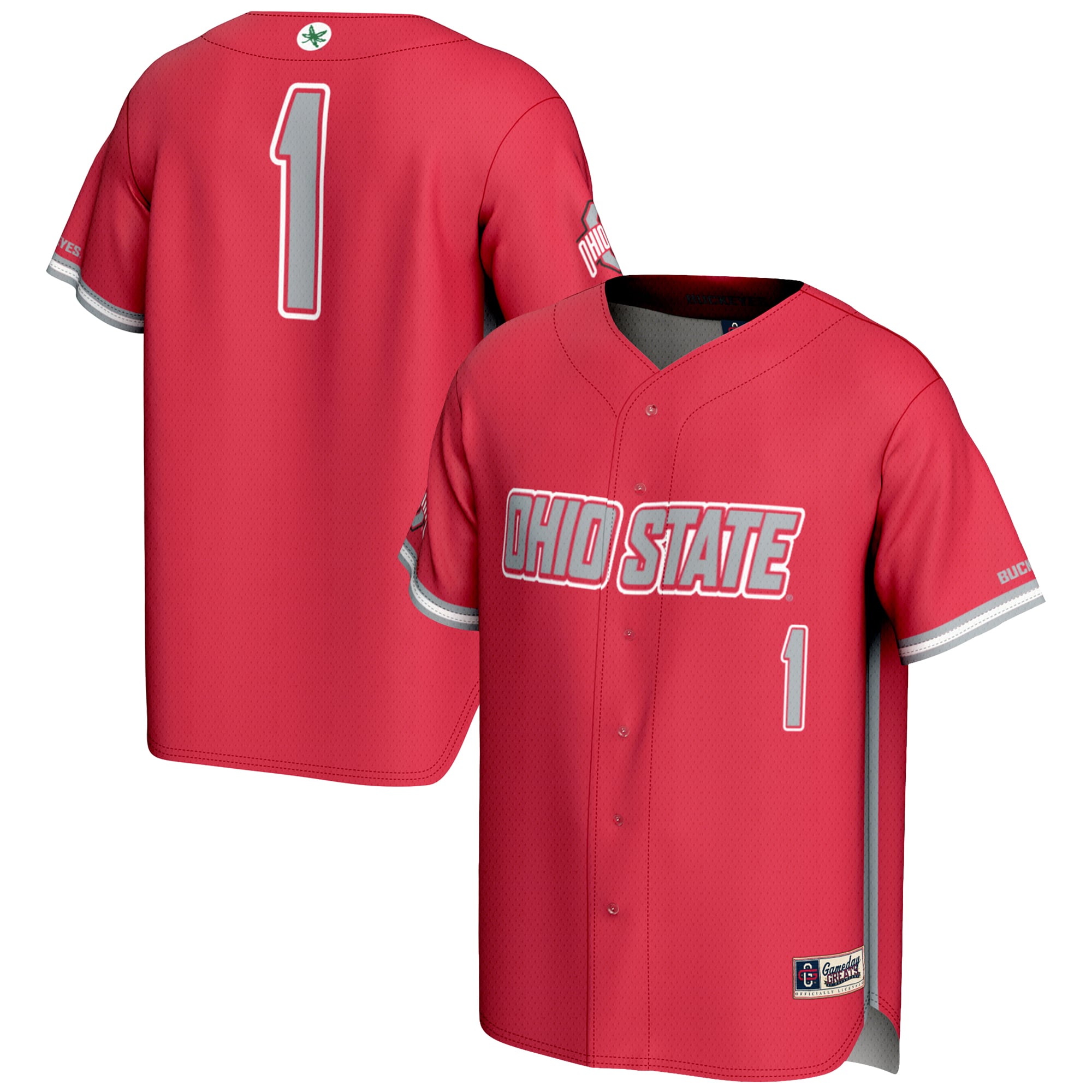 #1 Ohio State Buckeyes Lightweight Baseball Jersey Scarlet - front and back view