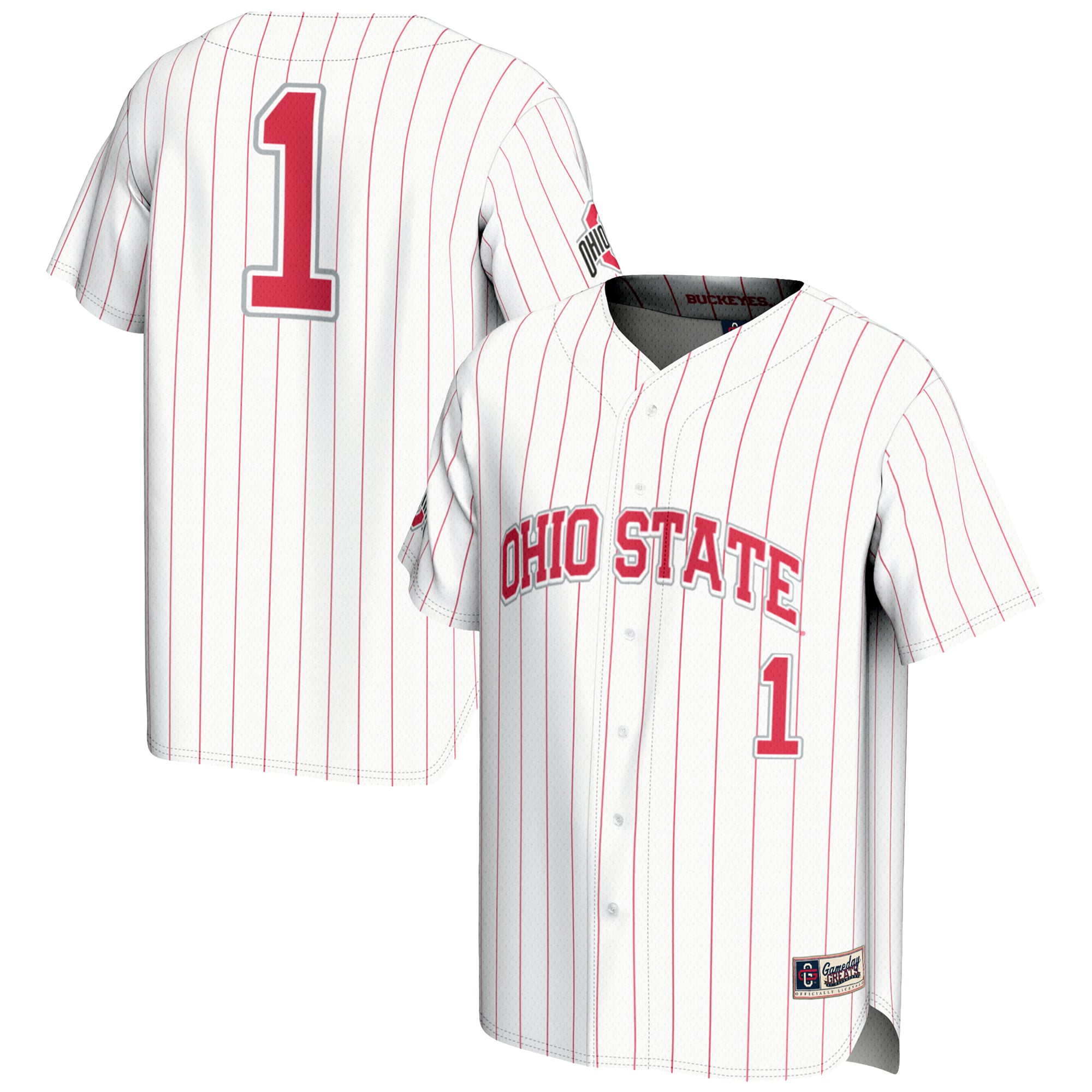 #1 Ohio State Buckeyes Lightweight Baseball Jersey White - front and back view