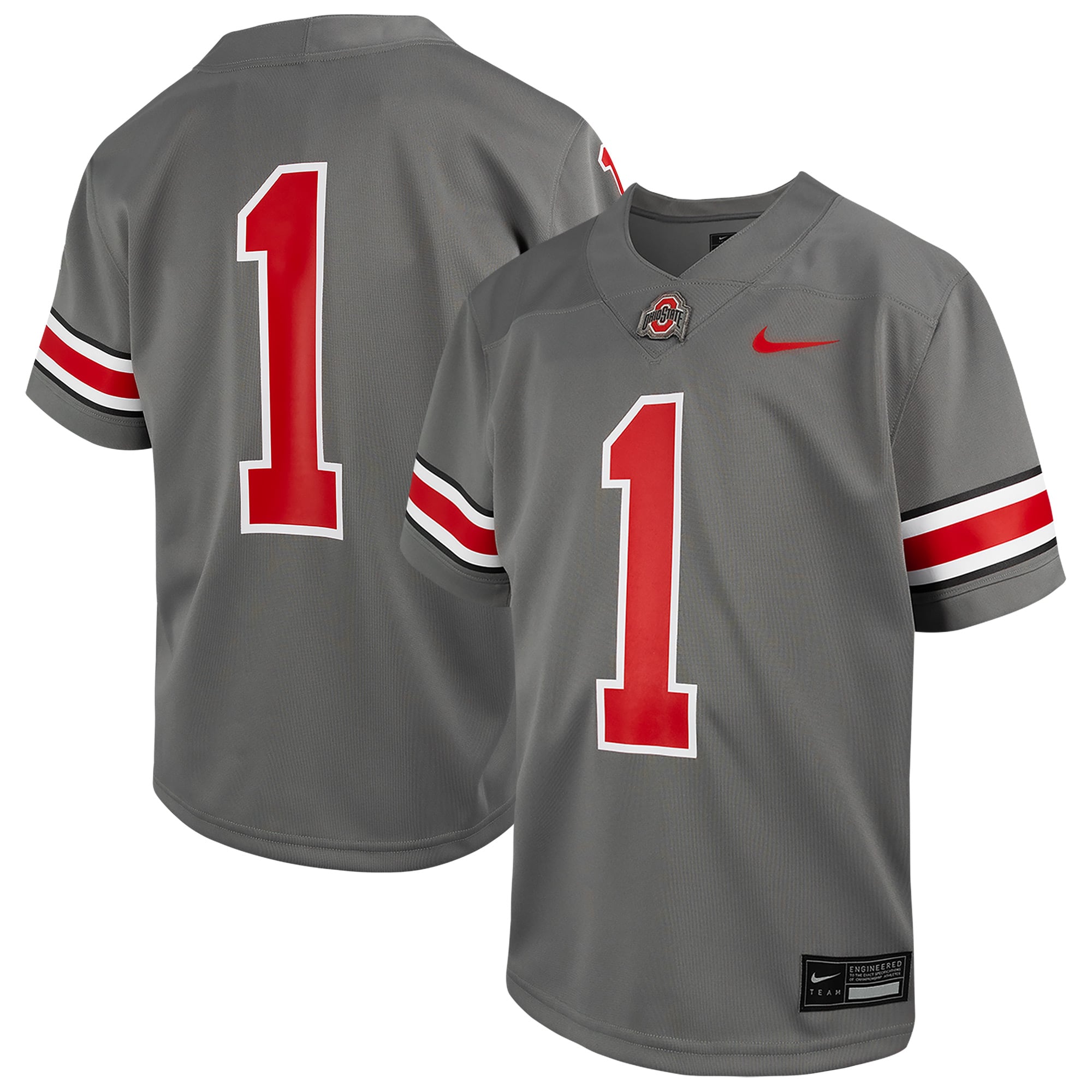 #1 Ohio State Buckeyes Preschool Alternate Football Jersey Steel - front and back view