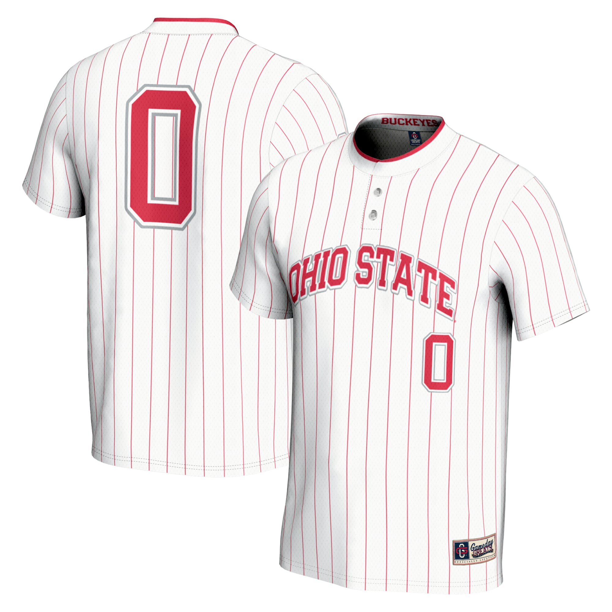 #0 Ohio State Buckeyes Unisex Lightweight Softball Jersey White - front and back view