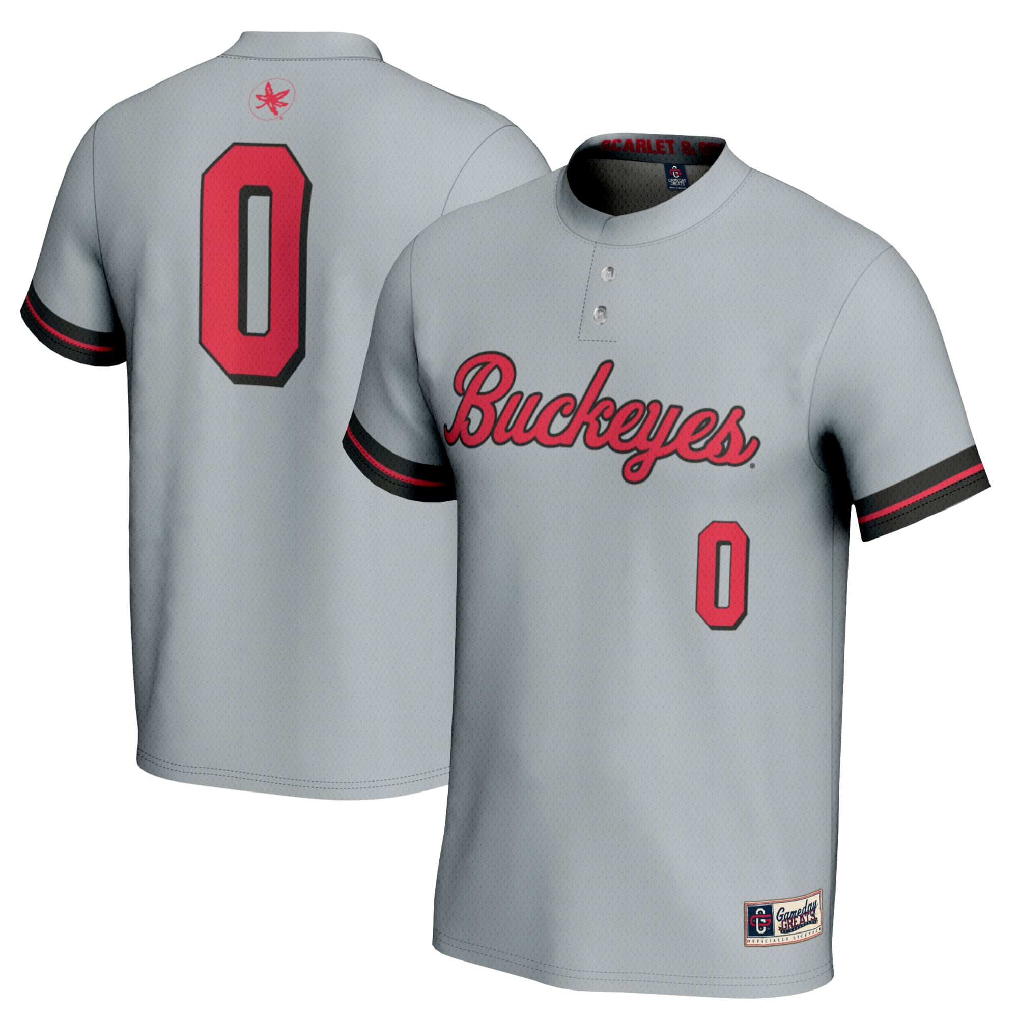 #0 Ohio State Buckeyes Unisex Softball Lightweight Fashion Jersey Gray - front and back view