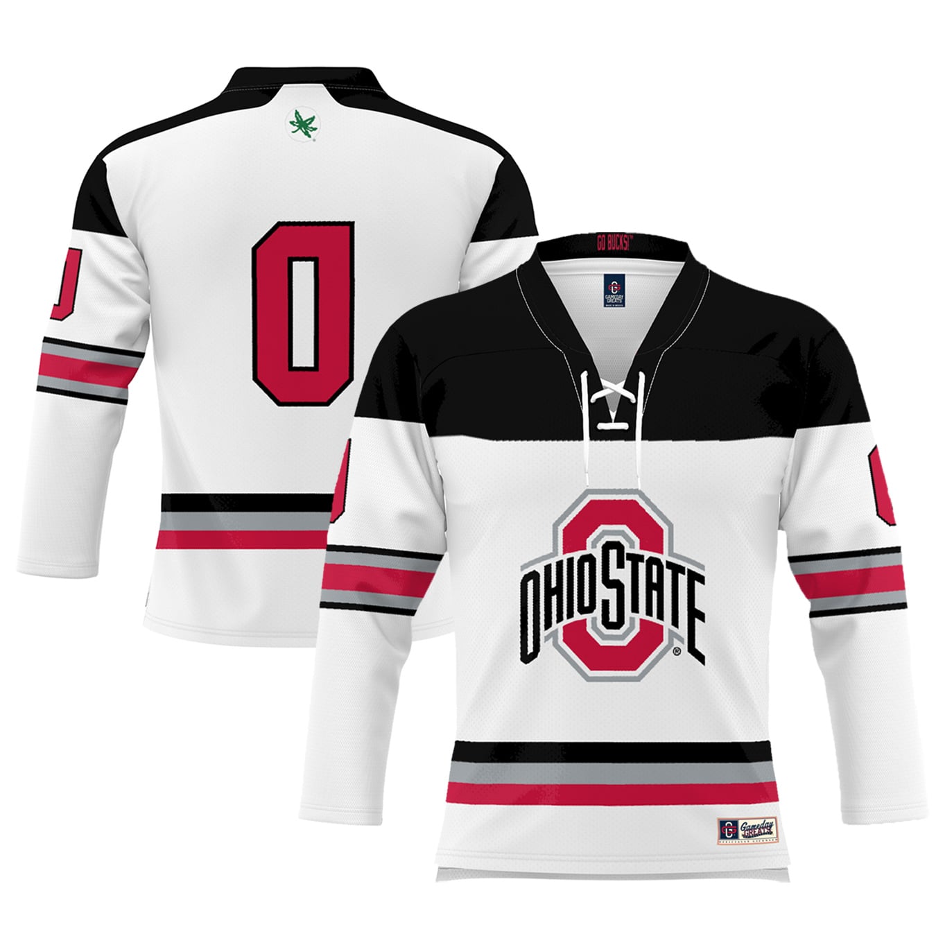 #0 Ohio State Buckeyes Unisex Women's Hockey Jersey White - front and back view