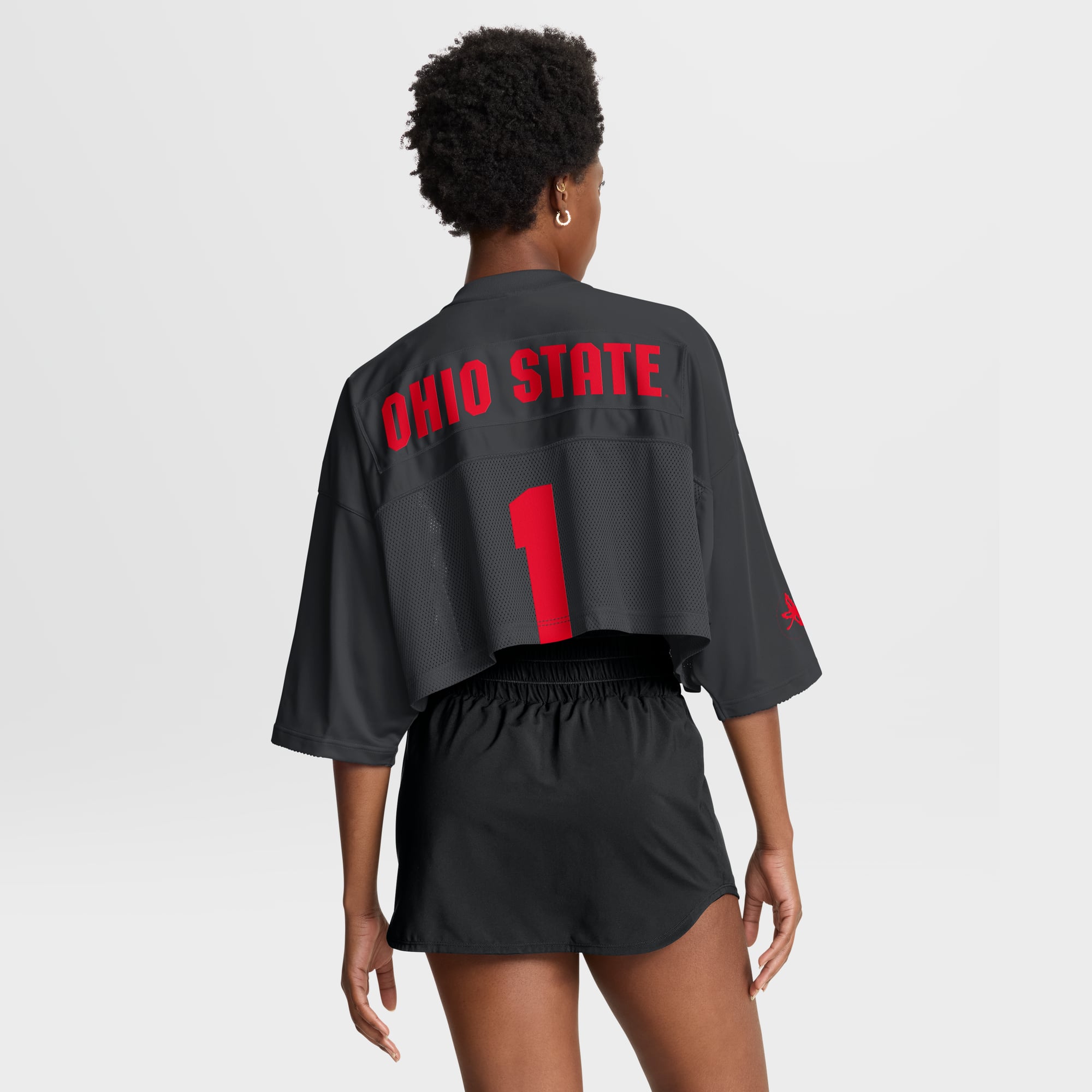Ohio State Buckeyes Women's Cropped Mesh Fashion Jersey Black - model back view