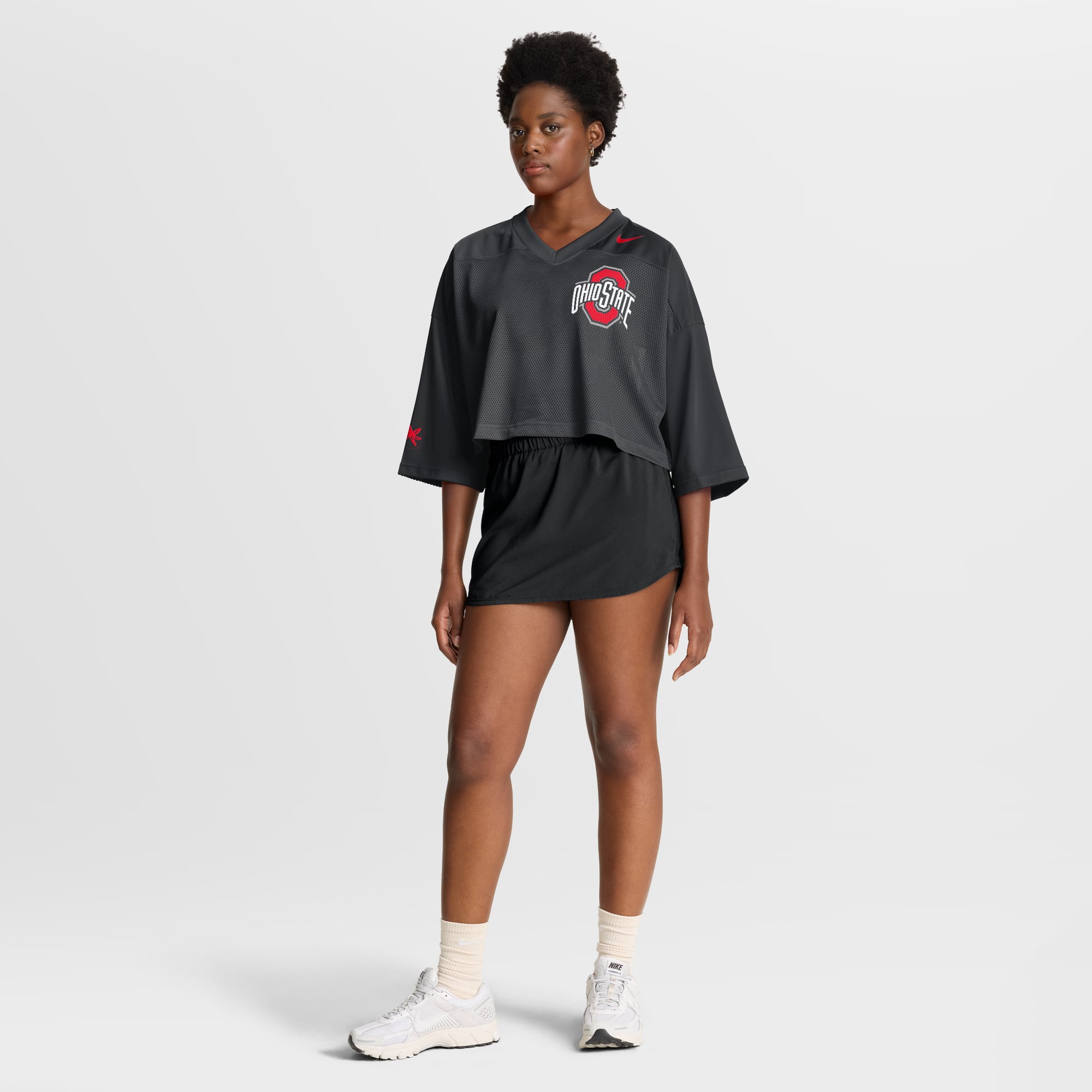Ohio State Buckeyes Women's Cropped Mesh Fashion Jersey Black - model side view