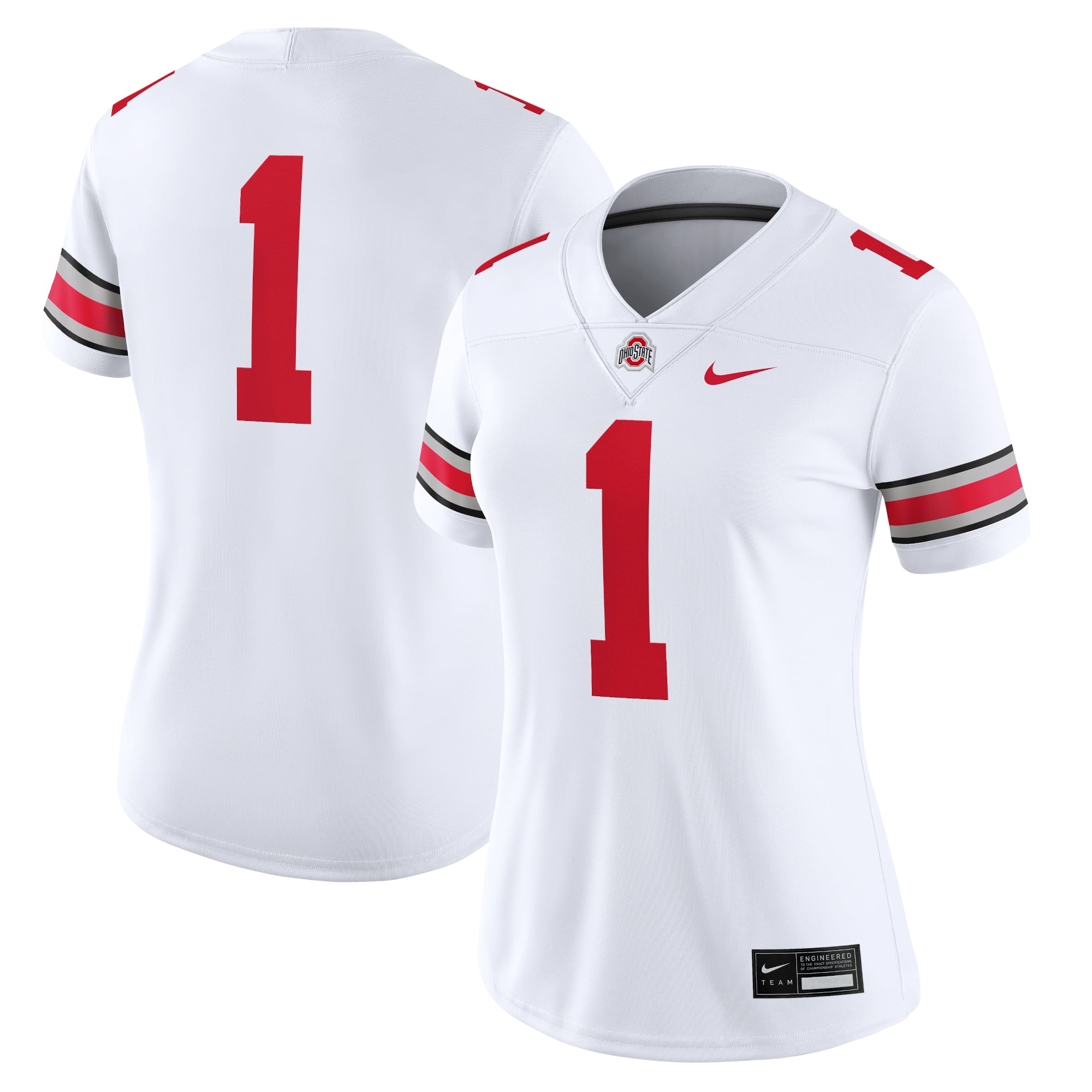 #1 Ohio State Buckeyes Women's Jersey White - front and back view