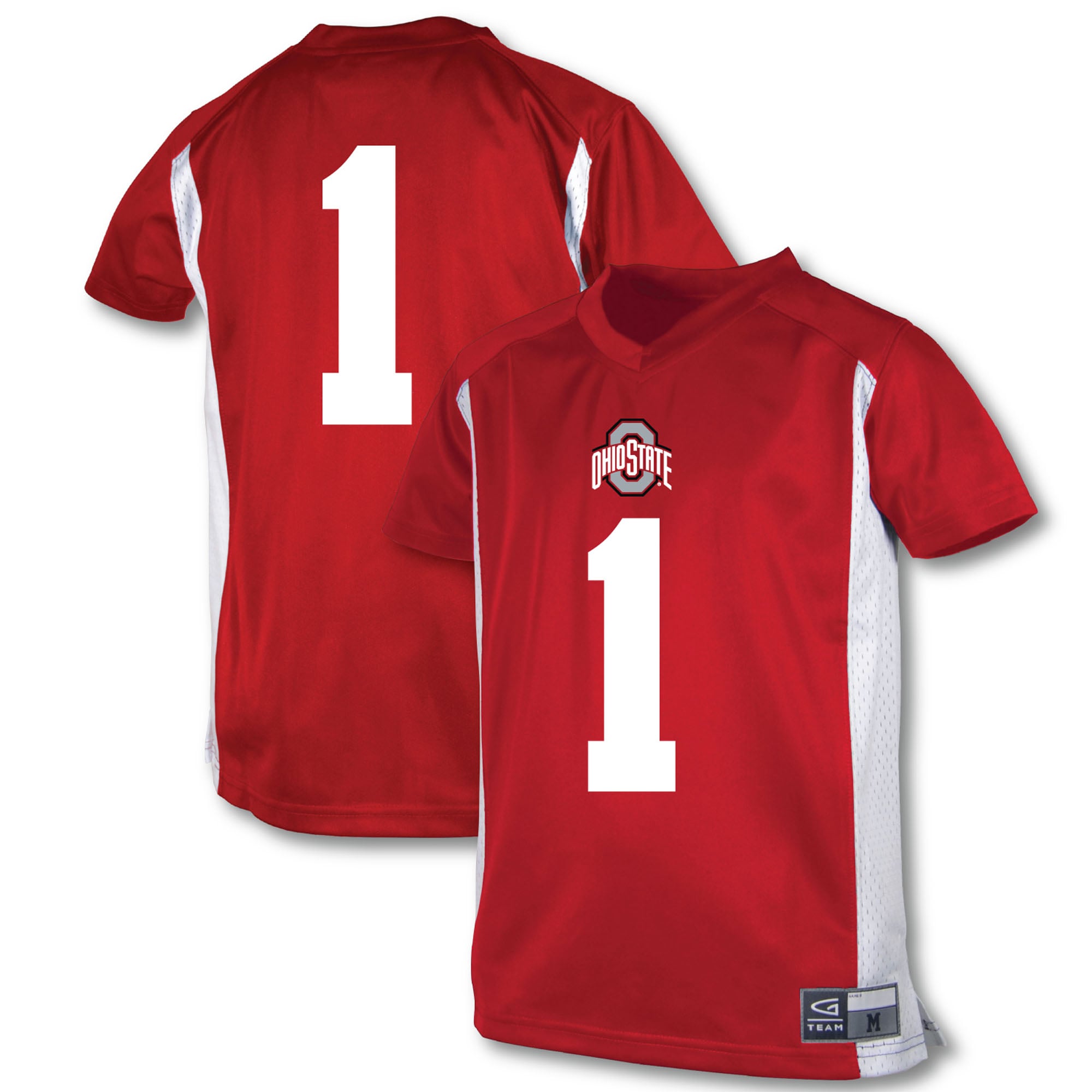 #1 Ohio State Buckeyes Youth Football Jersey Scarlet - front and back view