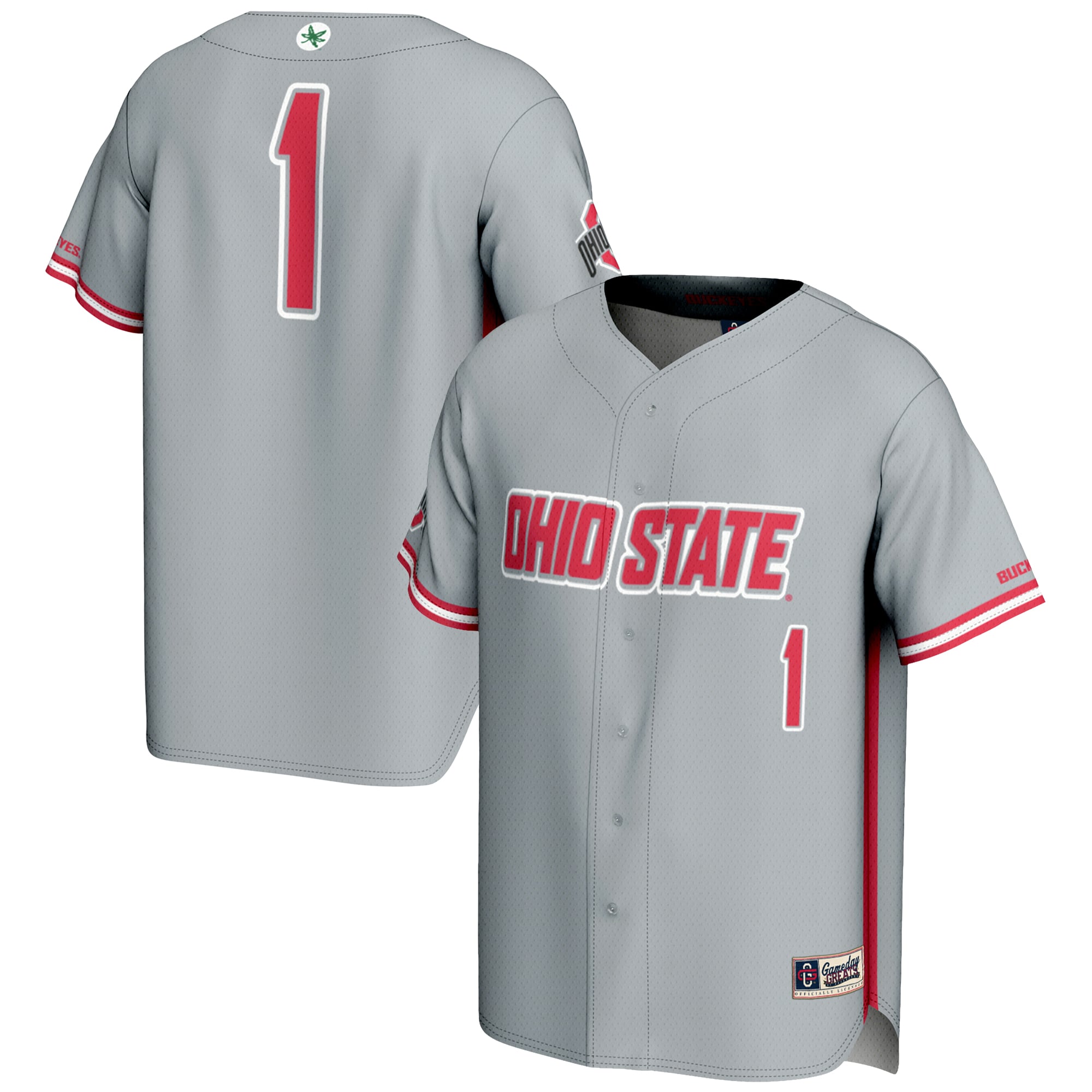 #1 Ohio State Buckeyes Youth Lightweight Baseball Jersey Gray - front and back view