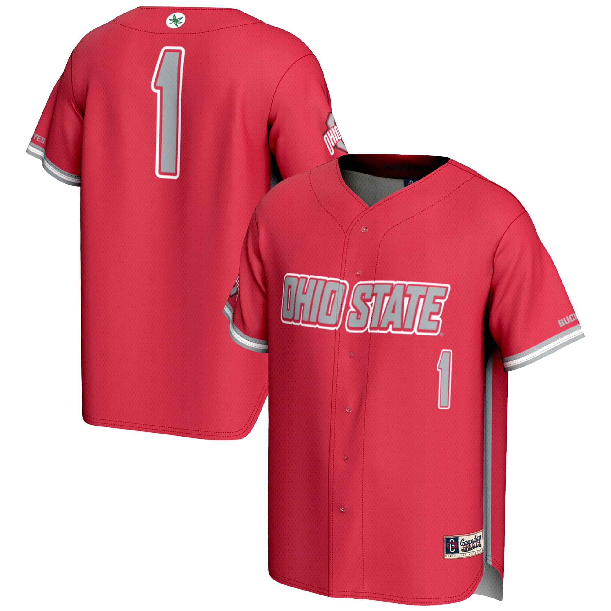 #1 Ohio State Buckeyes Youth Lightweight Baseball Jersey Scarlet - front and back view